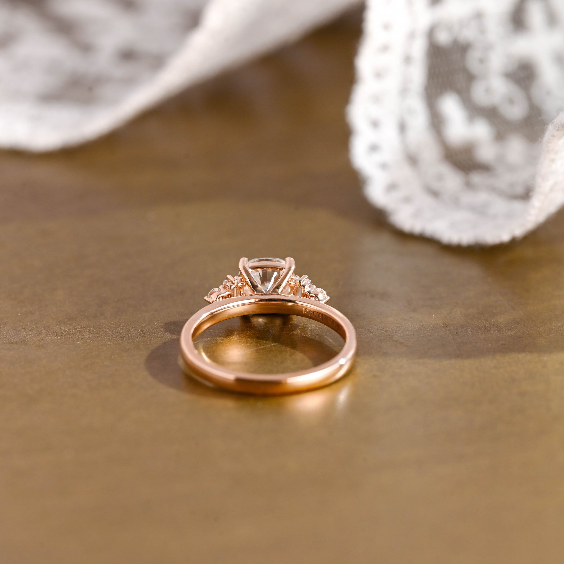 SquareJewelry cushion cut moissanite engagement ring Solid Gold Three Stone Cushion Cut Moissanite Engagement Ring with Tapered Accent Stone