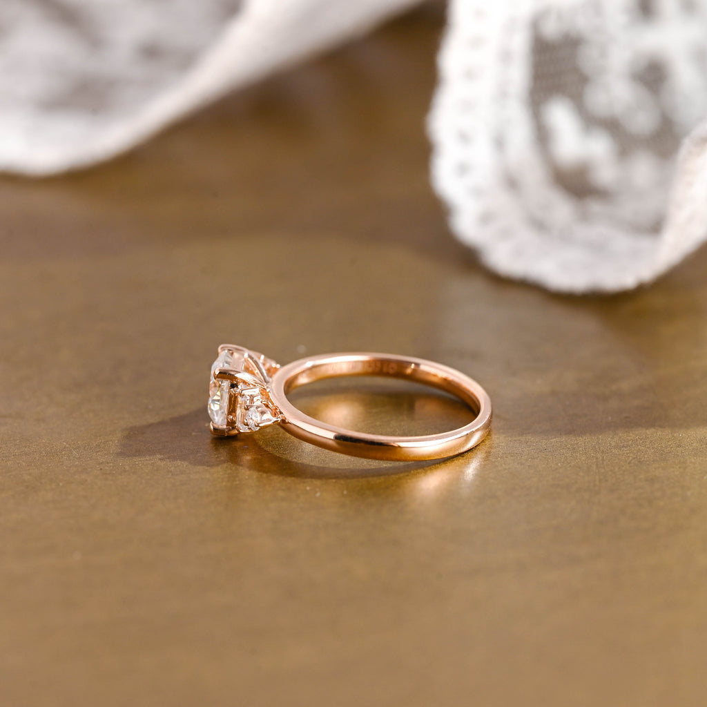 SquareJewelry cushion cut moissanite engagement ring Solid Gold Three Stone Cushion Cut Moissanite Engagement Ring with Tapered Accent Stone