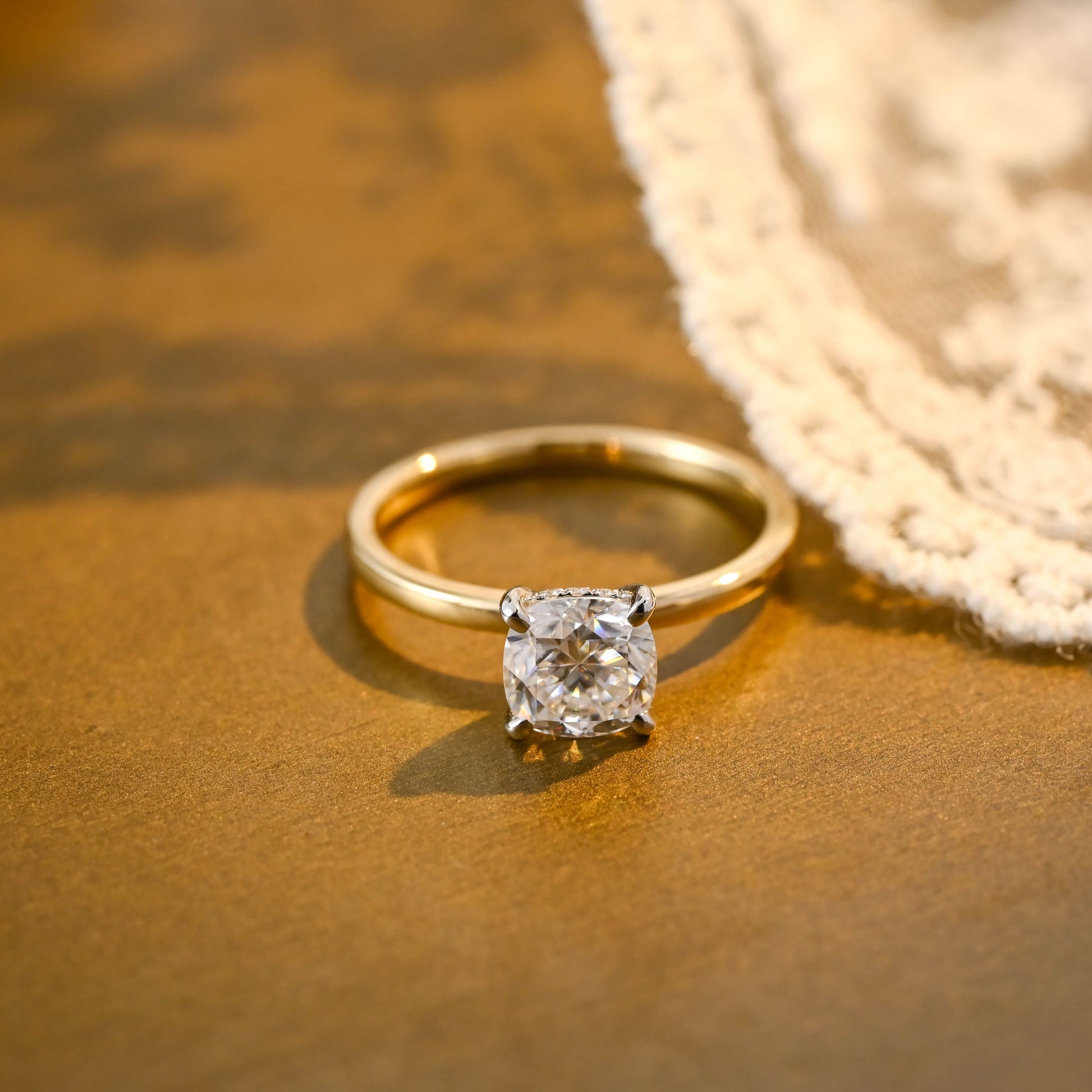 SquareJewelry cushion cut moissanite engagement ring Solid Gold Two Tone Cushion Cut Moissanite Engagement Ring