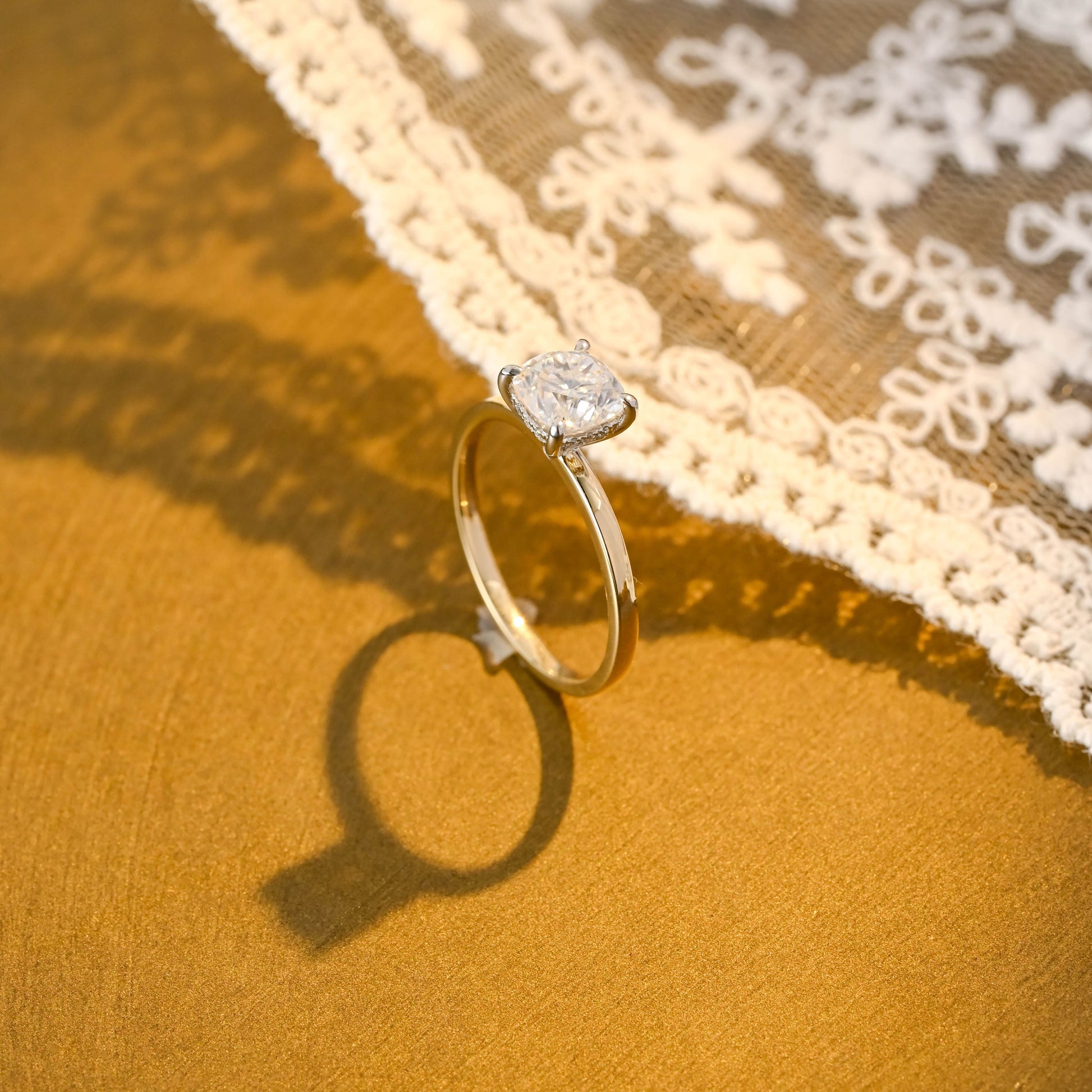 SquareJewelry cushion cut moissanite engagement ring Solid Gold Two Tone Cushion Cut Moissanite Engagement Ring
