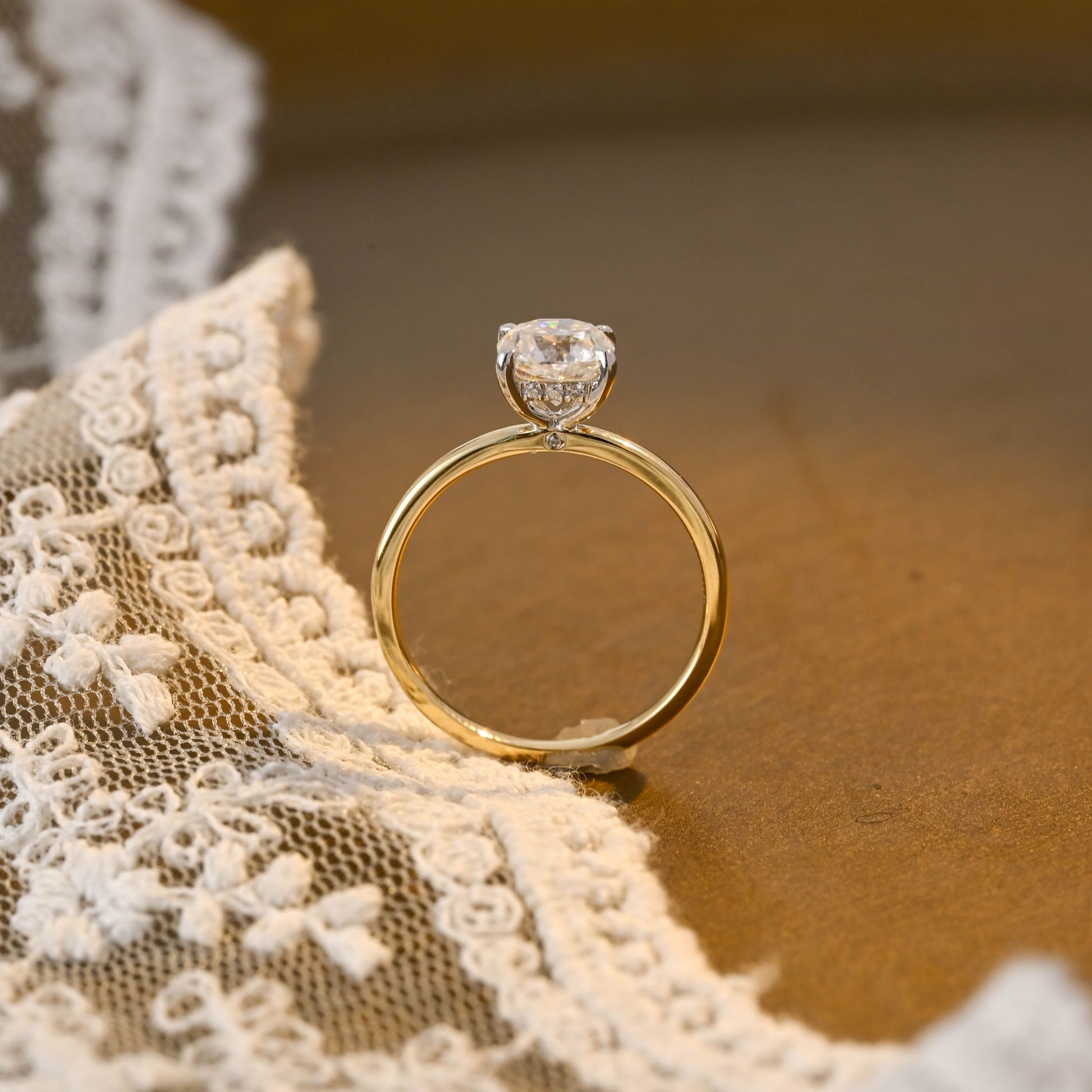 SquareJewelry cushion cut moissanite engagement ring Solid Gold Two Tone Cushion Cut Moissanite Engagement Ring