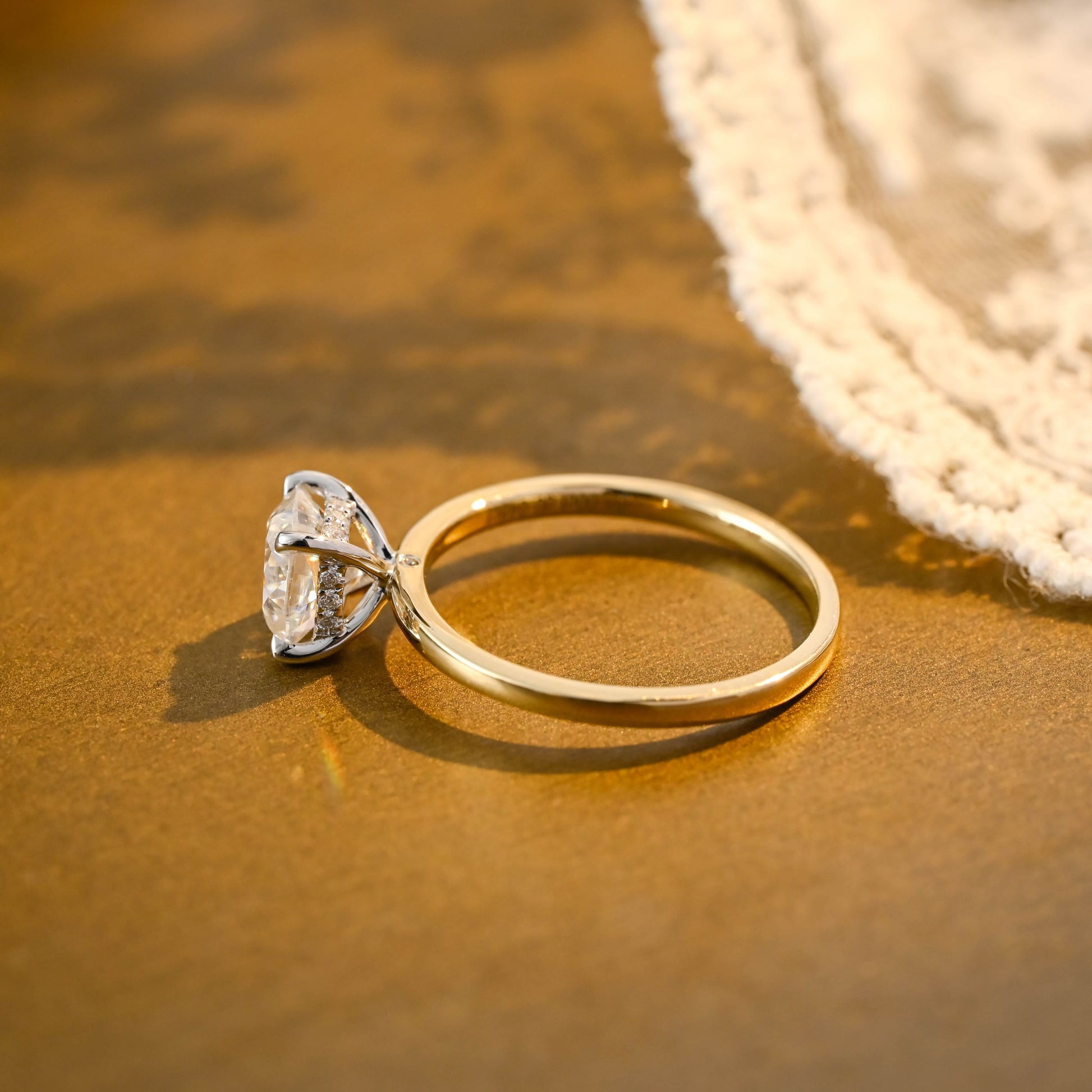 SquareJewelry cushion cut moissanite engagement ring Solid Gold Two Tone Cushion Cut Moissanite Engagement Ring