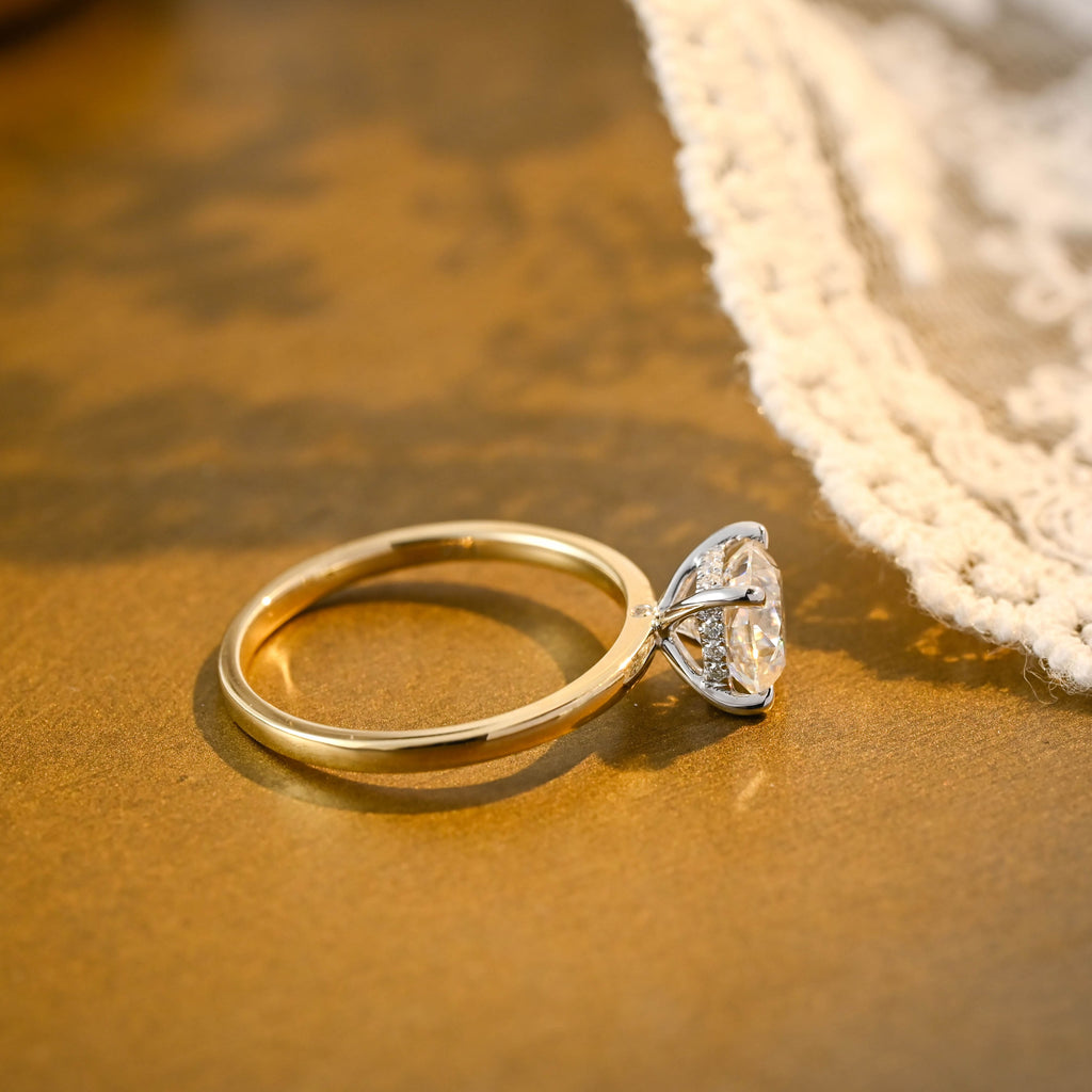 SquareJewelry cushion cut moissanite engagement ring Solid Gold Two Tone Cushion Cut Moissanite Engagement Ring