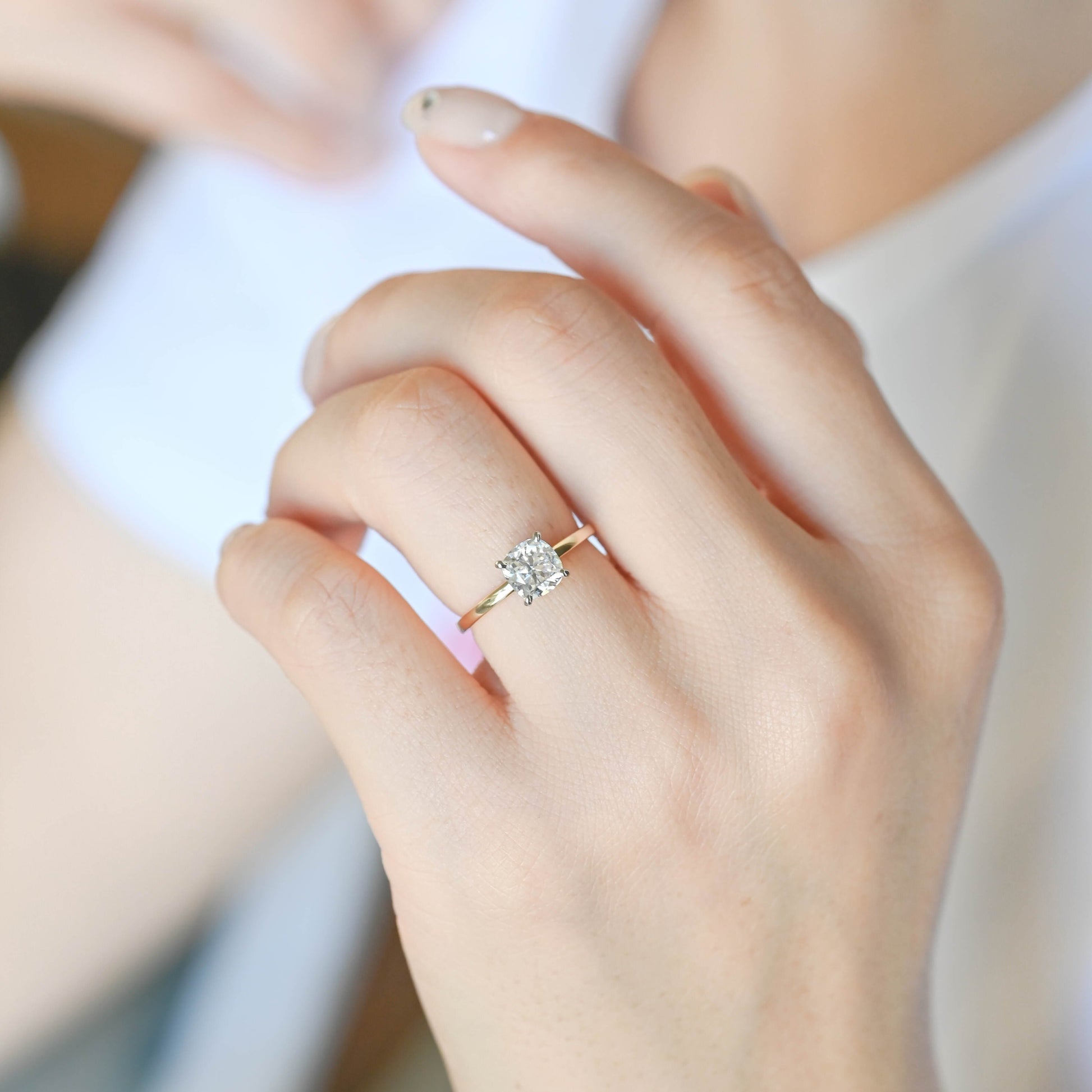 SquareJewelry cushion cut moissanite engagement ring Solid Gold Two Tone Cushion Cut Moissanite Engagement Ring