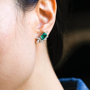 SquareJewelry earrings Leaf Cluster Lab Grown Emerald Earrings Studs