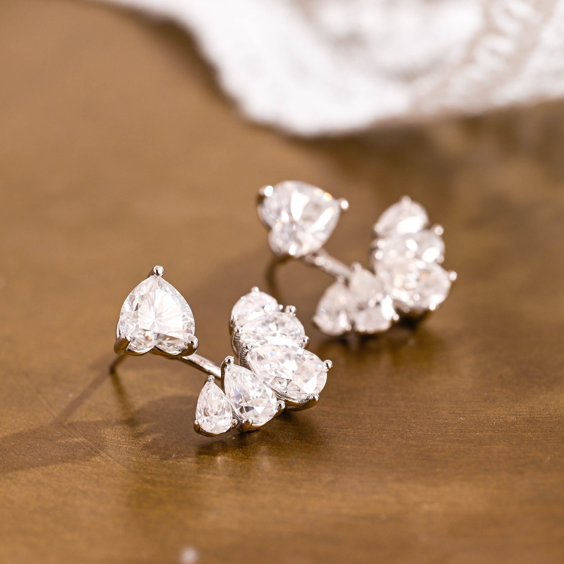 SquareJewelry earrings Solid Gold Cluster Pear Cut Earrings Studs