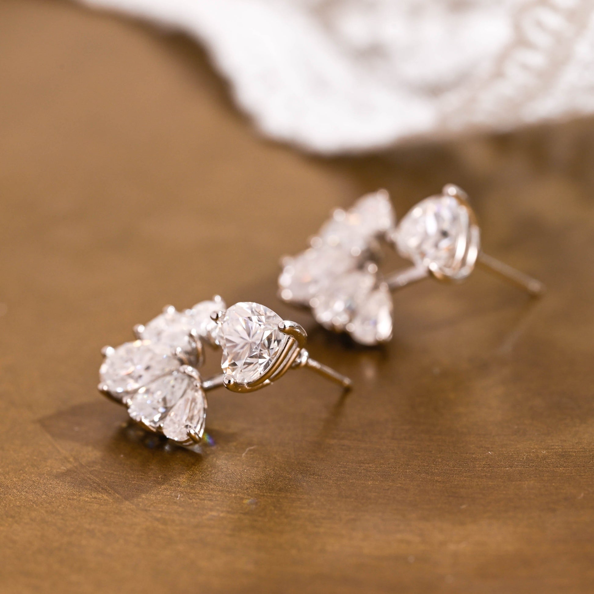 SquareJewelry earrings Solid Gold Cluster Pear Cut Earrings Studs