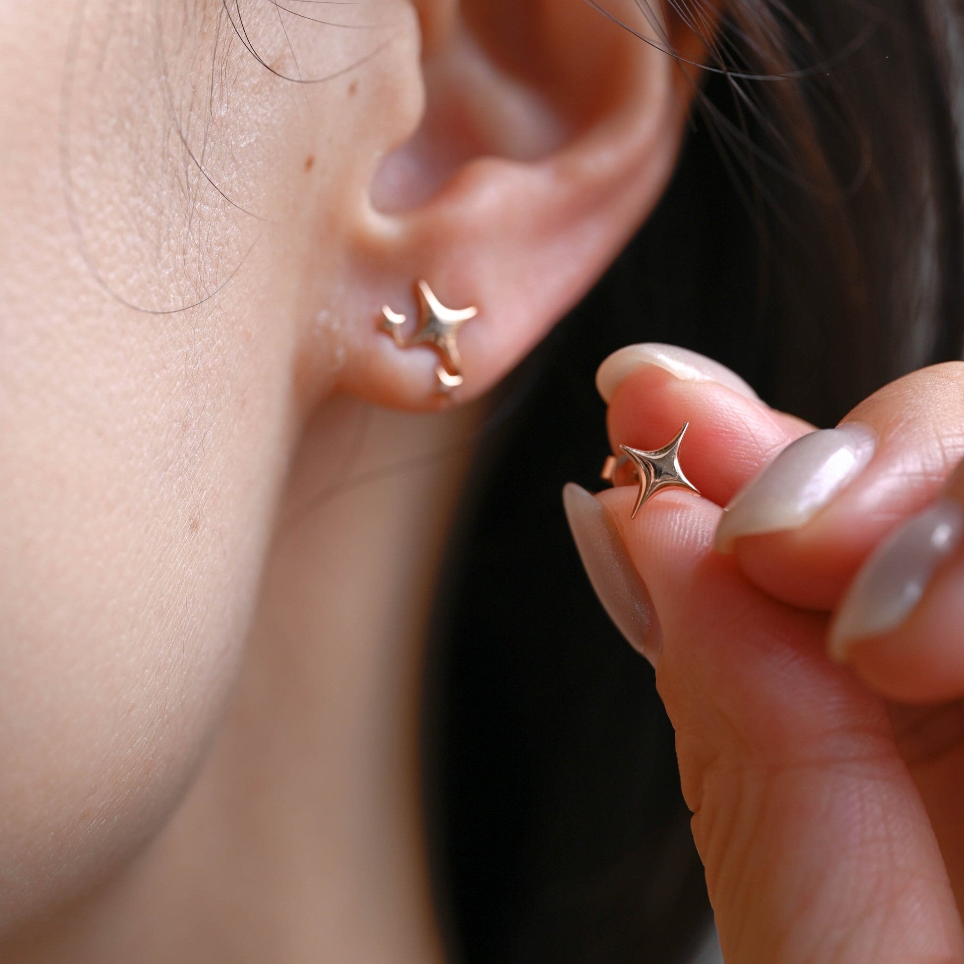 SquareJewelry earrings Solid Gold Dainty Star Earring Studs