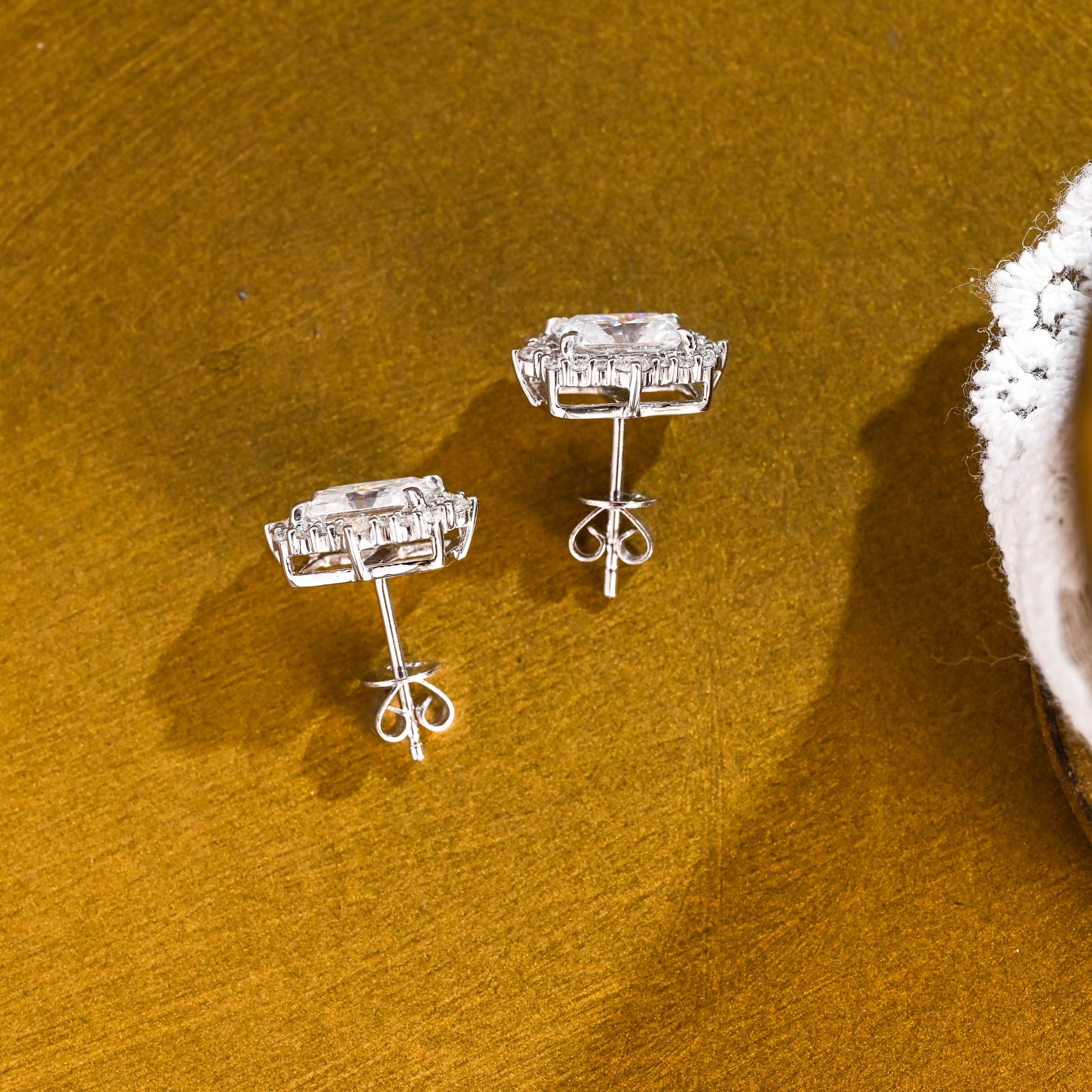 SquareJewelry earrings Solid Gold Halo Radiant Moissanite Earrings Studs
