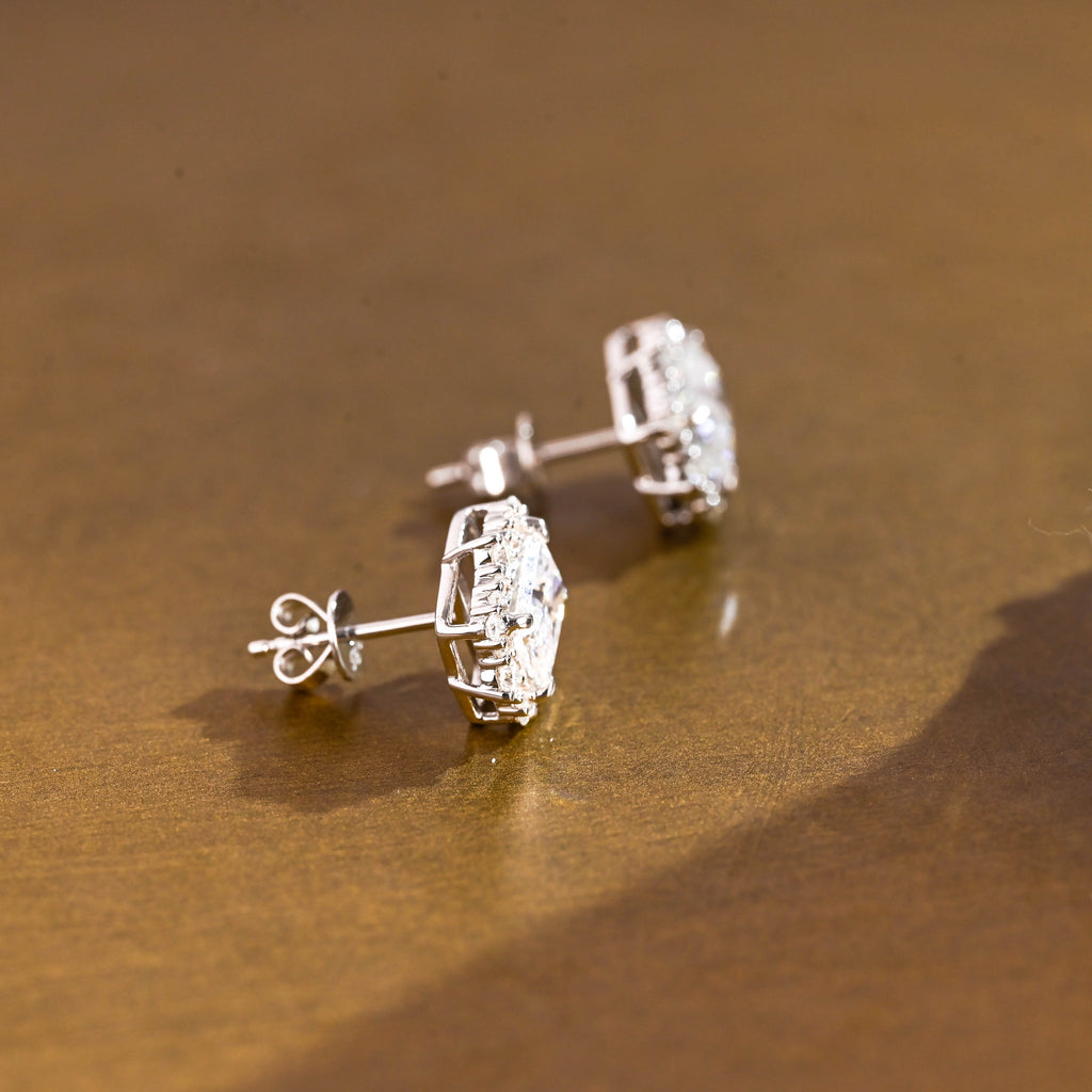 SquareJewelry earrings Solid Gold Halo Radiant Moissanite Earrings Studs