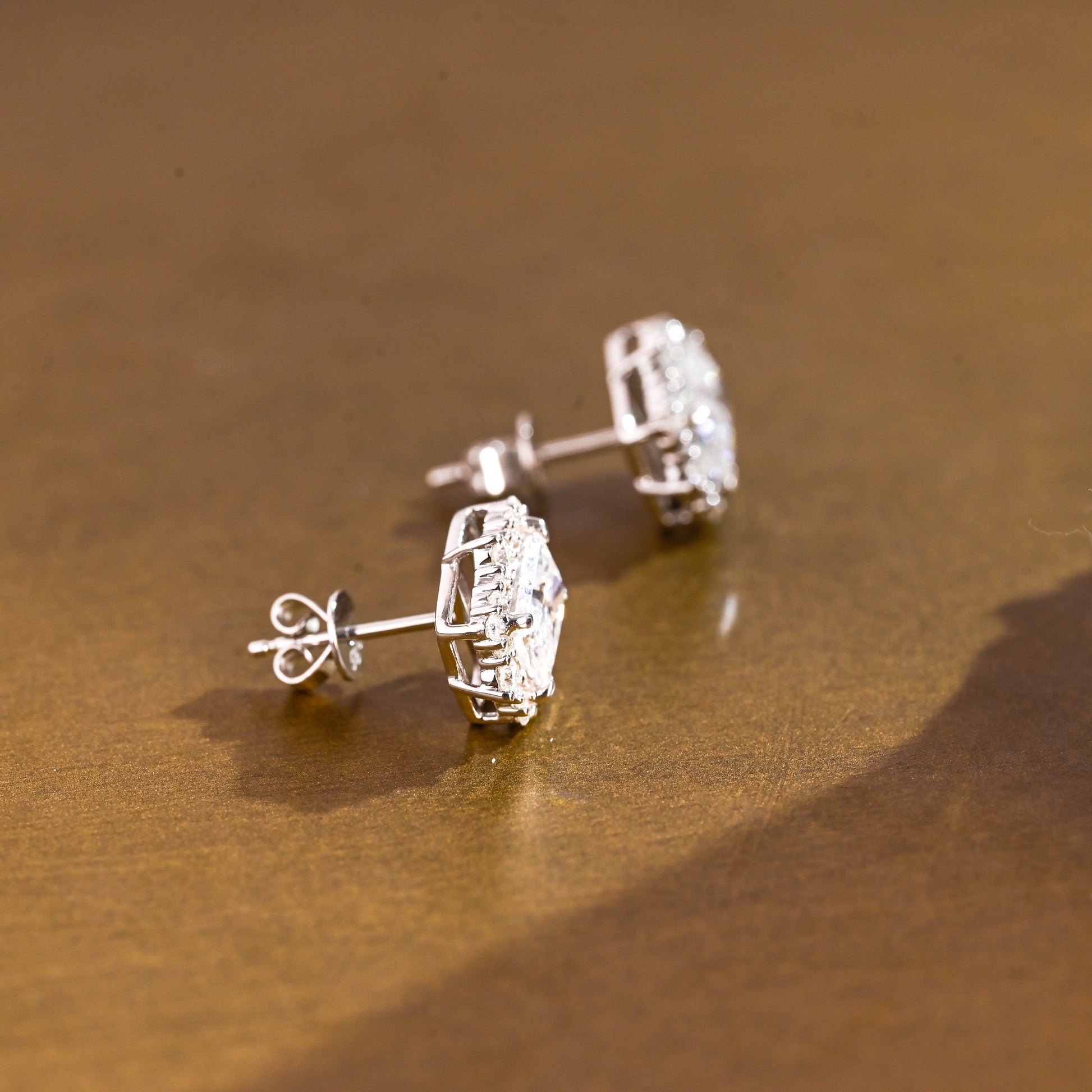 SquareJewelry earrings Solid Gold Halo Radiant Moissanite Earrings Studs