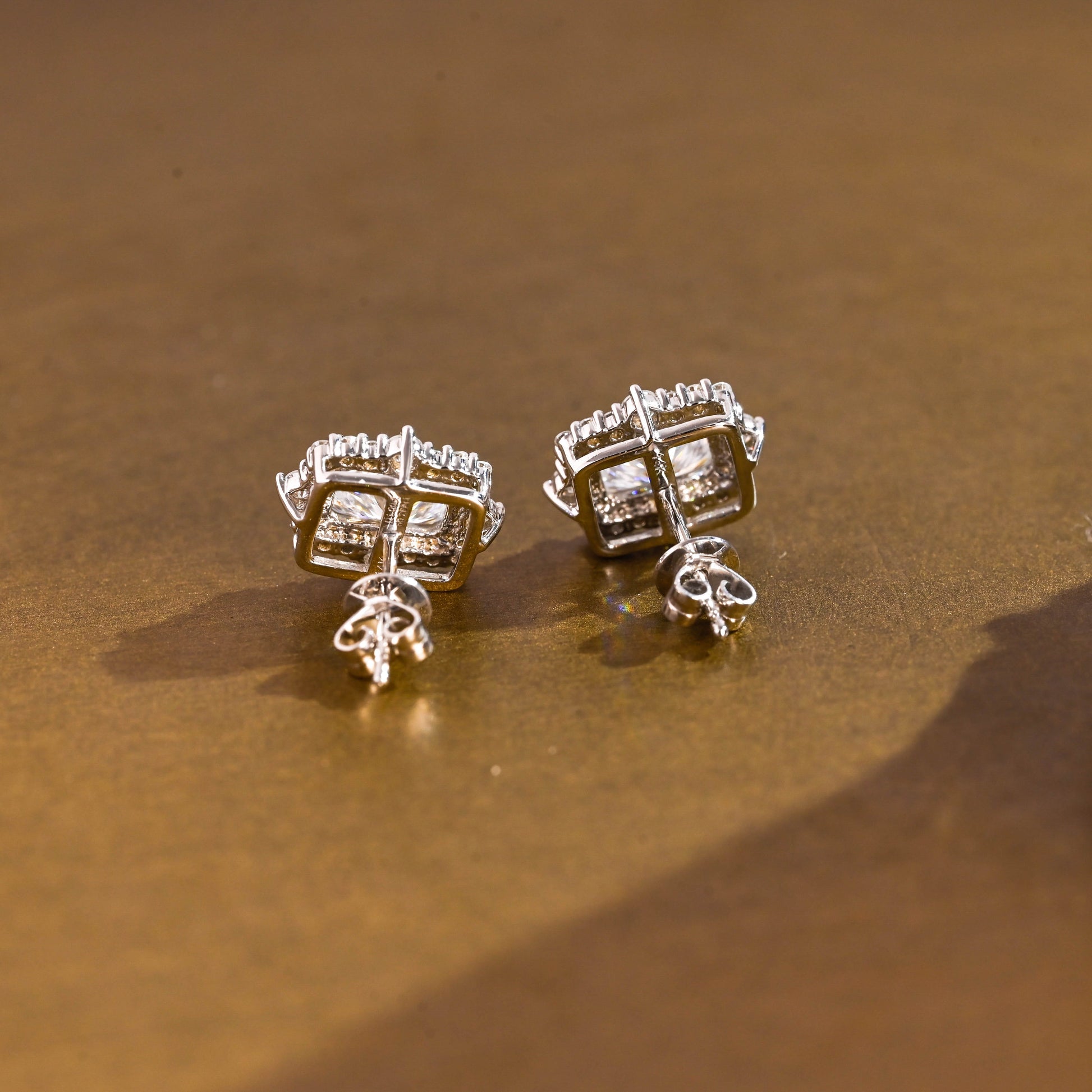 SquareJewelry earrings Solid Gold Halo Radiant Moissanite Earrings Studs