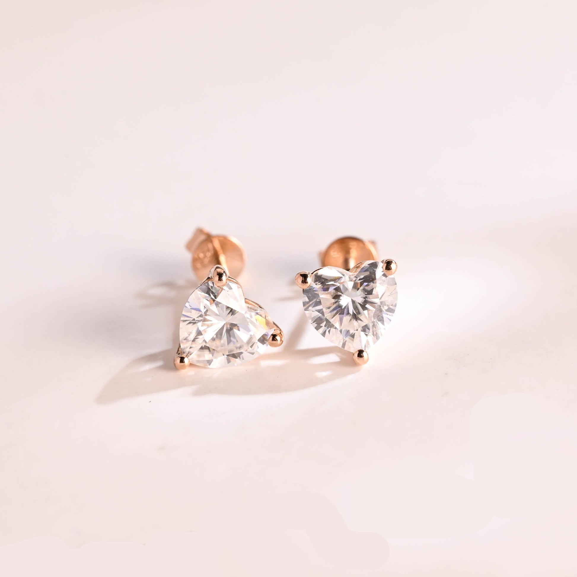 SquareJewelry earrings Solid Gold Solitaire Heart Cut Moissanite Earring Studs