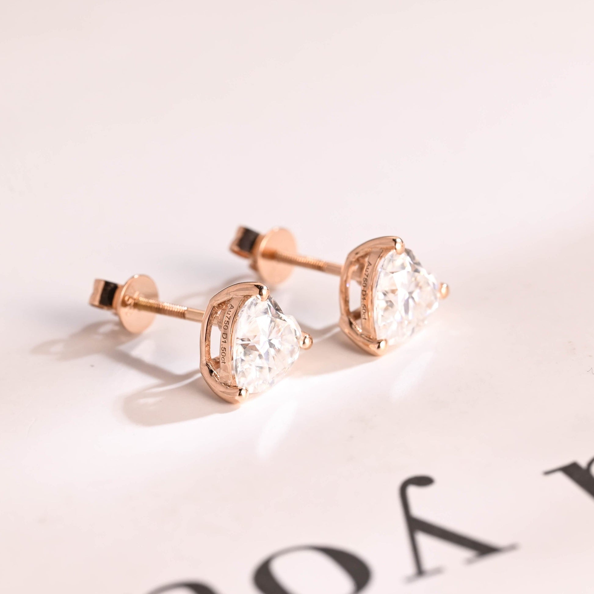 SquareJewelry earrings Solid Gold Solitaire Heart Cut Moissanite Earring Studs