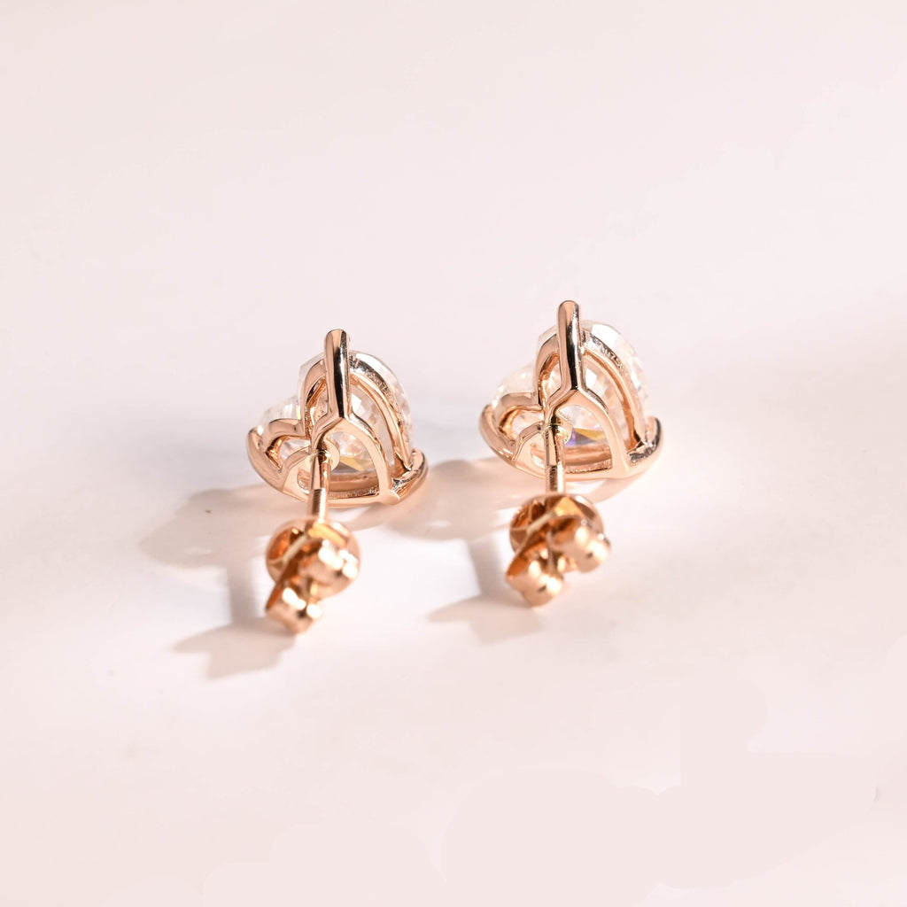 SquareJewelry earrings Solid Gold Solitaire Heart Cut Moissanite Earring Studs