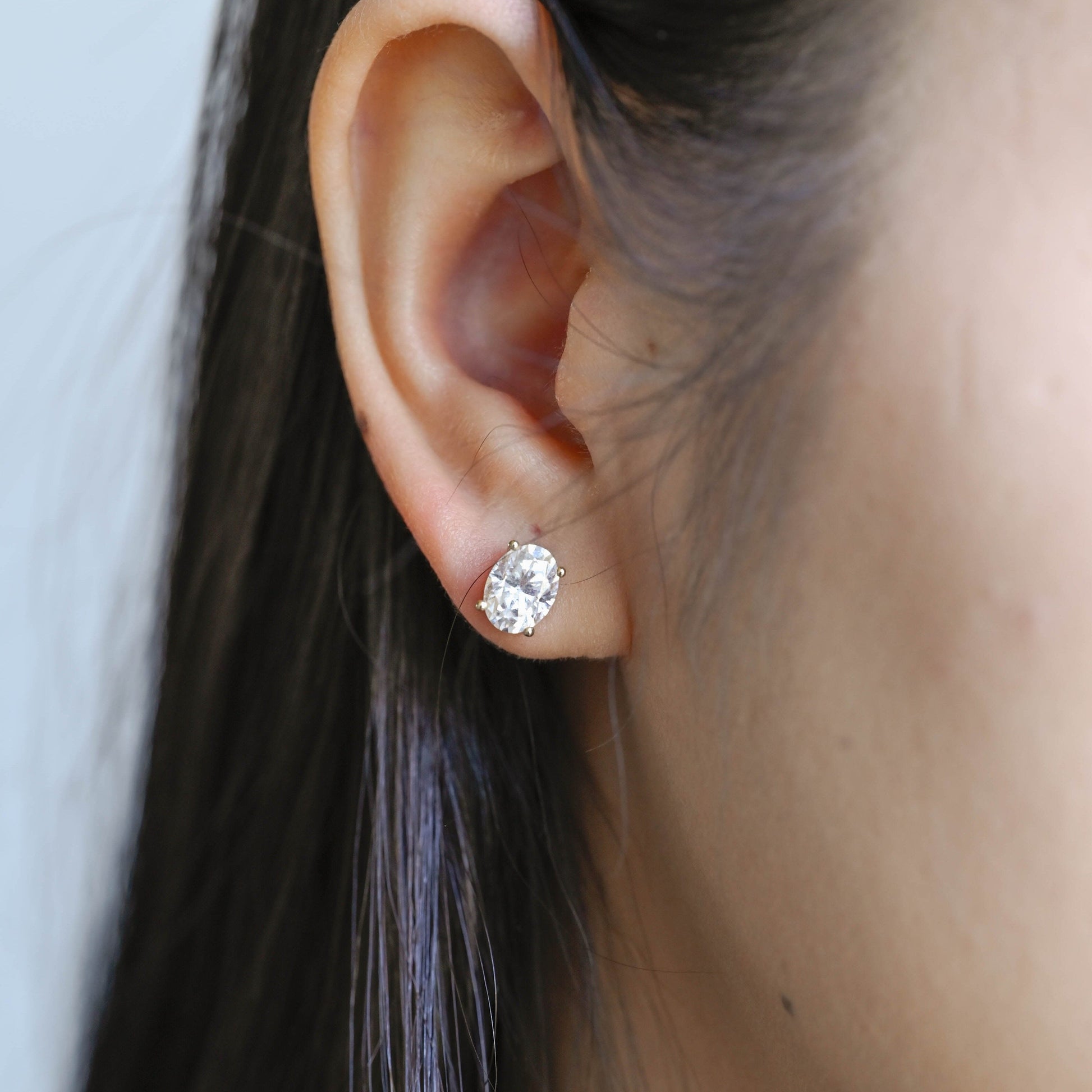 SquareJewelry earrings Solid Gold Solitaire Oval Cut Moissanite Earring Studs