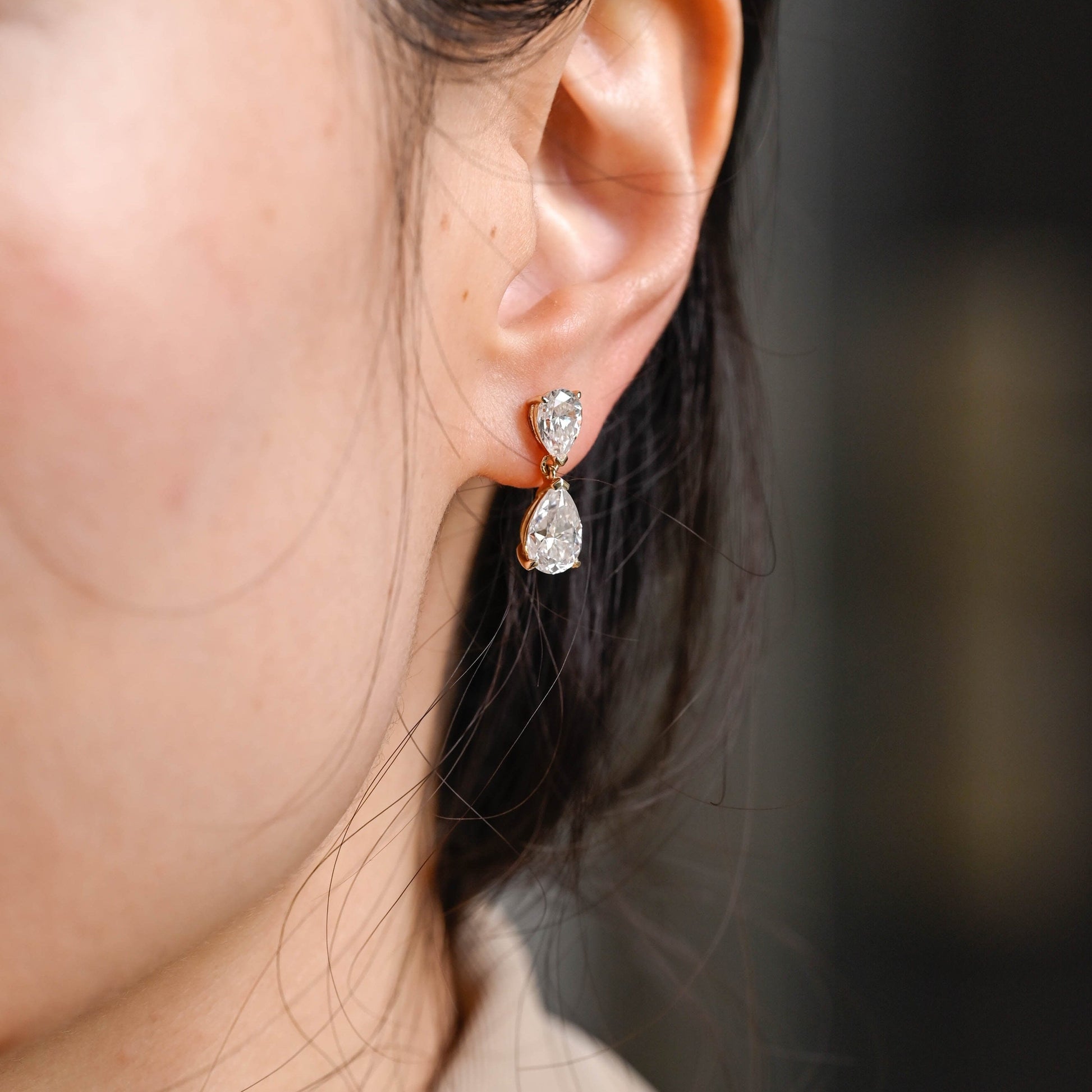 SquareJewelry earrings Solid Gold Tear Drop Pear Cut Moissanite Earring Studs