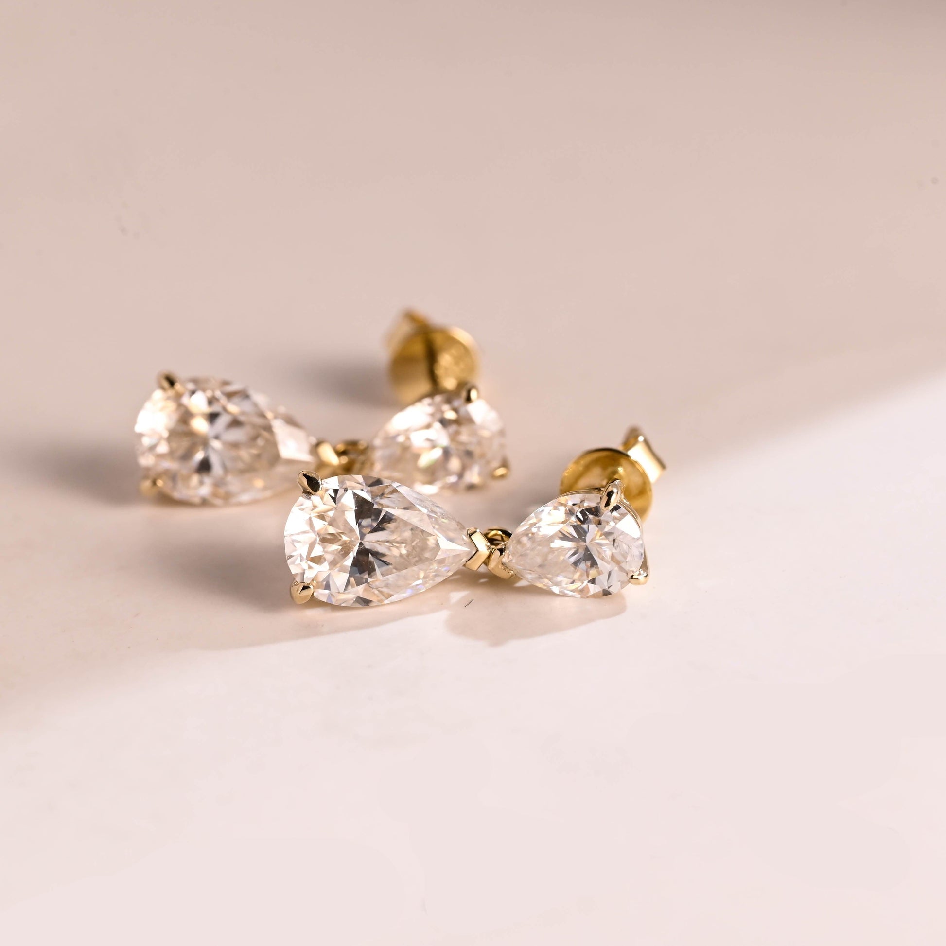 SquareJewelry earrings Solid Gold Tear Drop Pear Cut Moissanite Earring Studs