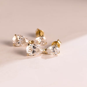 SquareJewelry earrings Solid Gold Tear Drop Pear Cut Moissanite Earring Studs