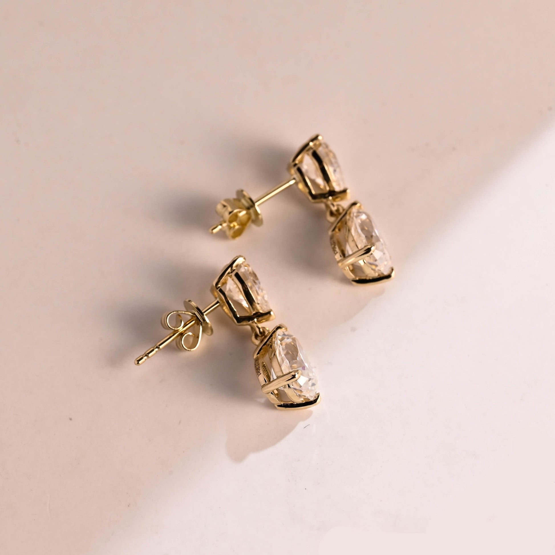 SquareJewelry earrings Solid Gold Tear Drop Pear Cut Moissanite Earring Studs