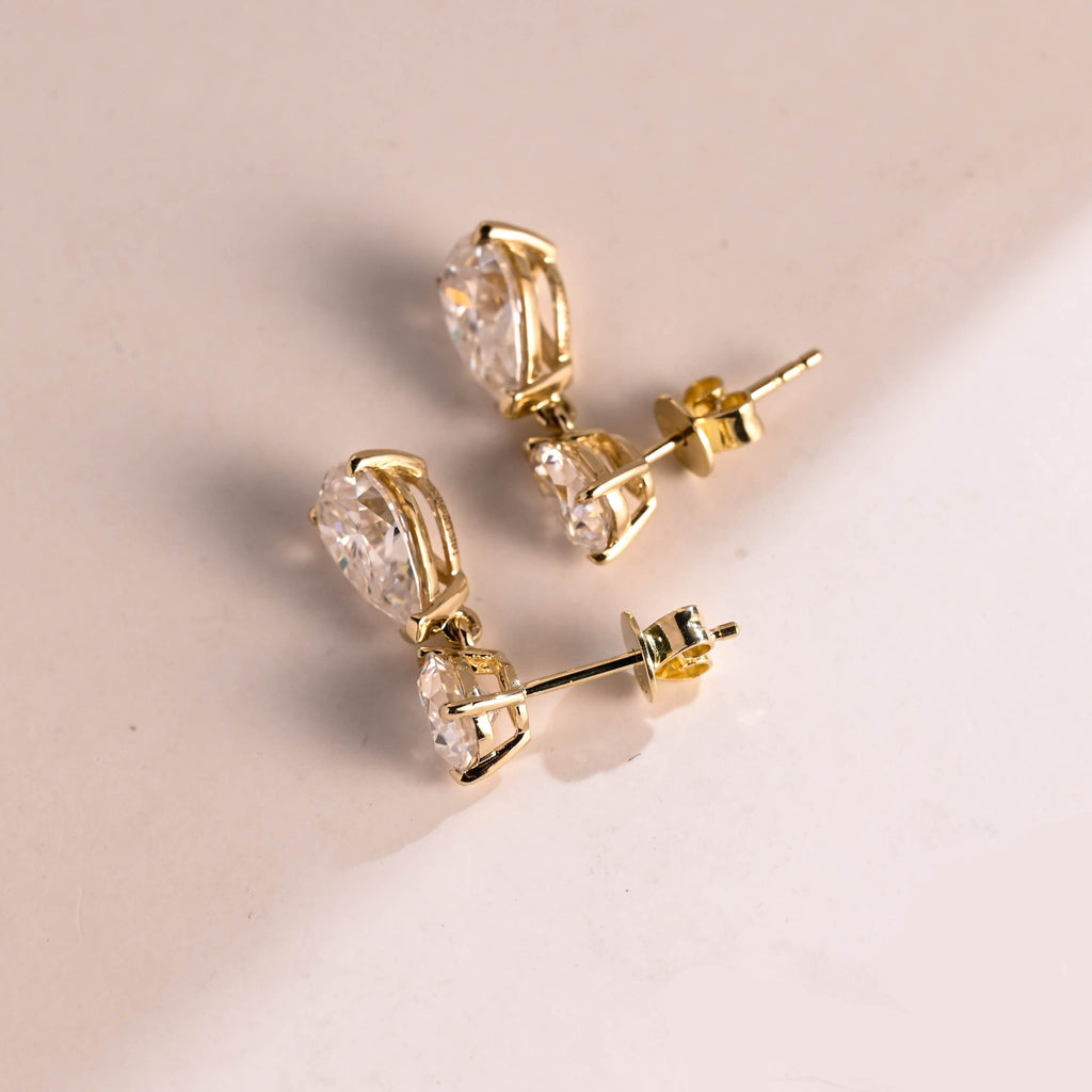 SquareJewelry earrings Solid Gold Tear Drop Pear Cut Moissanite Earring Studs