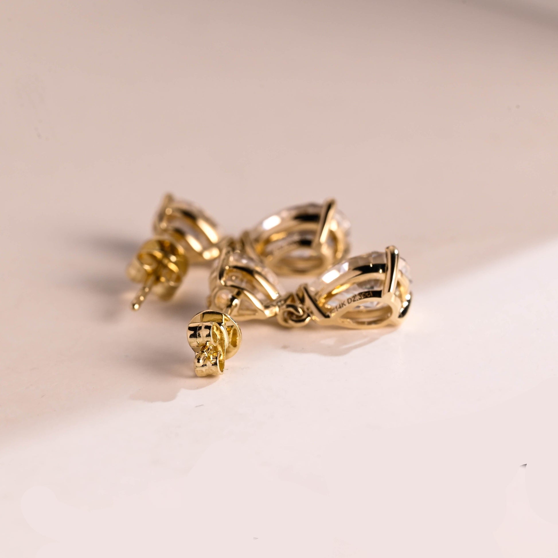 SquareJewelry earrings Solid Gold Tear Drop Pear Cut Moissanite Earring Studs