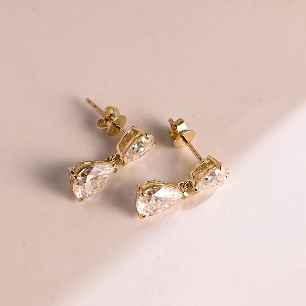 SquareJewelry earrings Solid Gold Tear Drop Pear Cut Moissanite Earring Studs