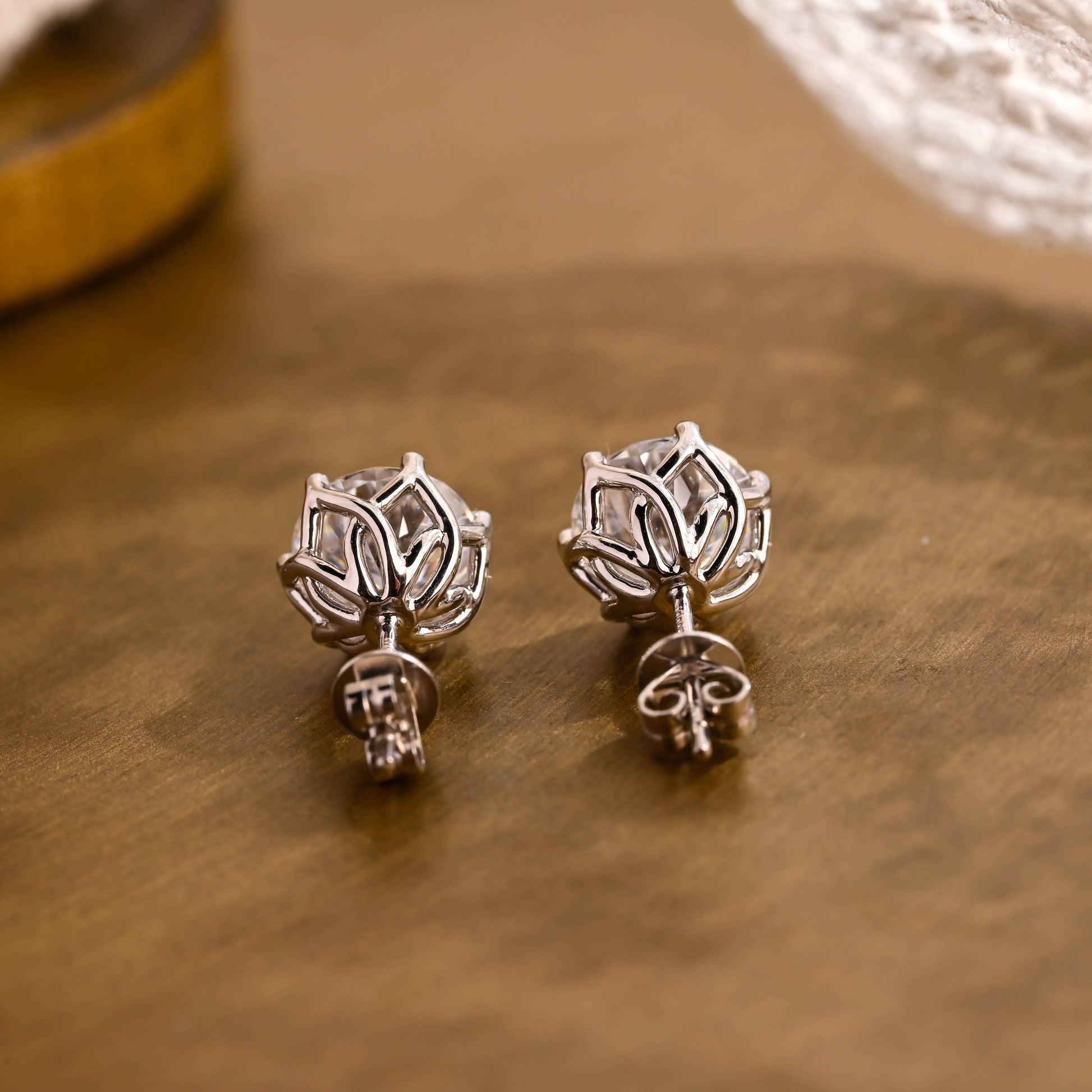 SquareJewelry earrings Tulip Style Round Cut Moissanite Earring Studs