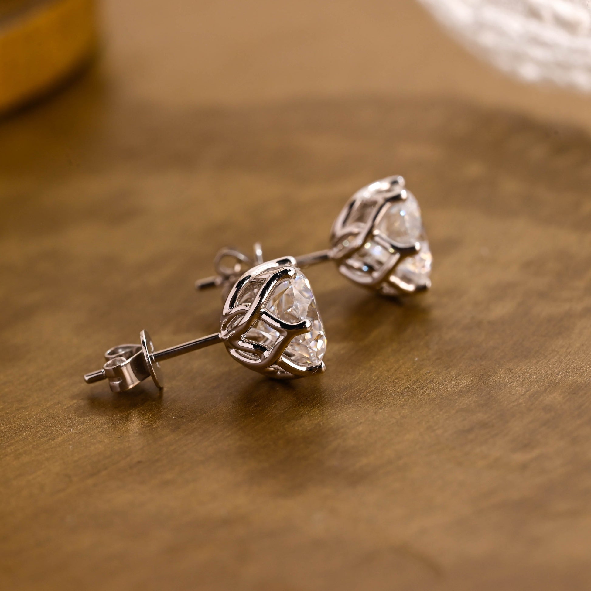 SquareJewelry earrings Tulip Style Round Cut Moissanite Earring Studs