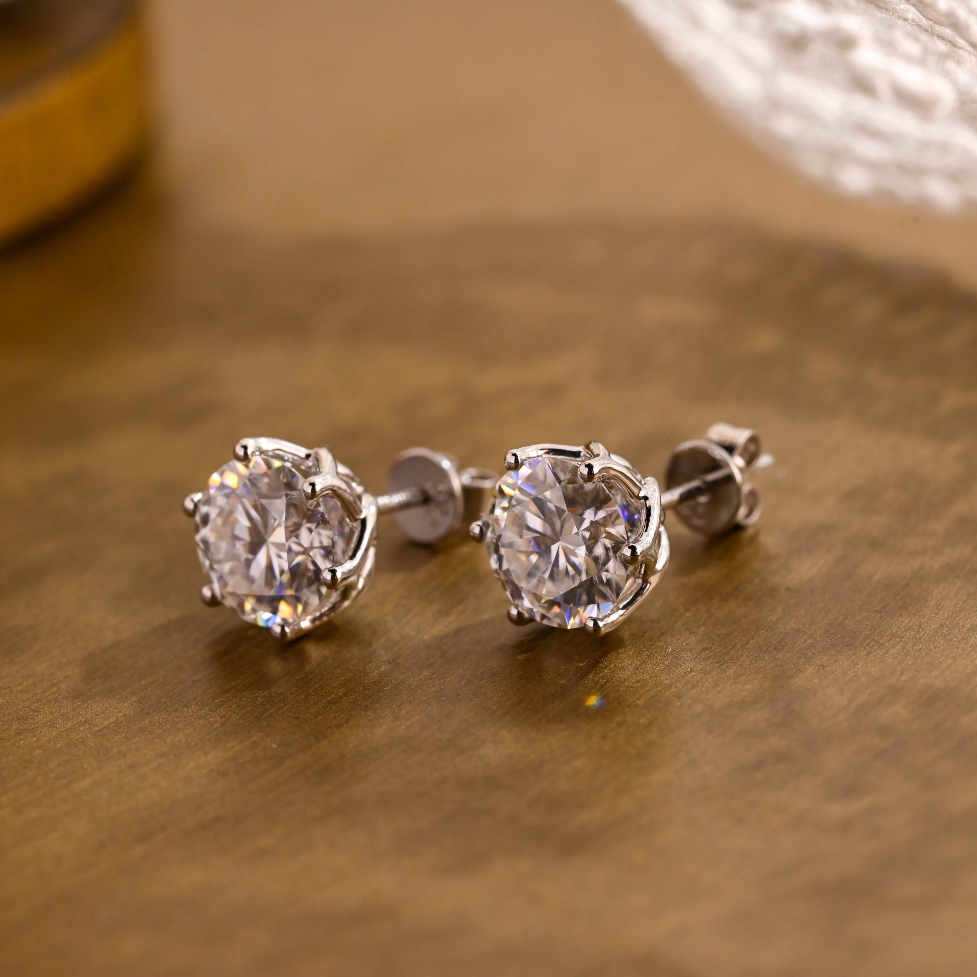 SquareJewelry earrings Tulip Style Round Cut Moissanite Earring Studs