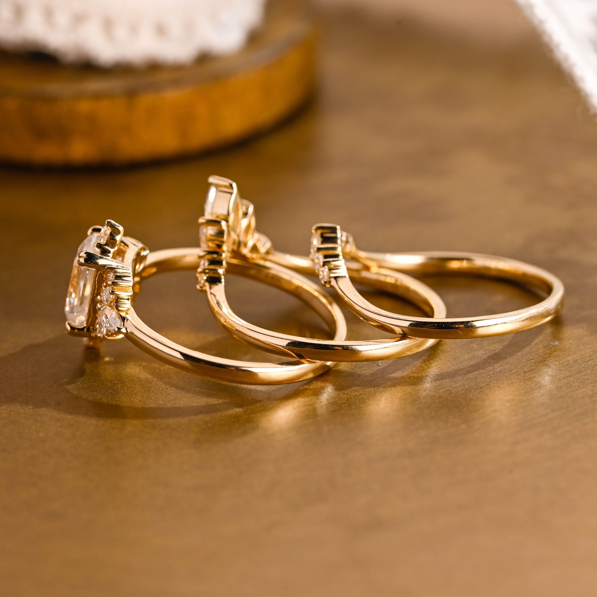 SquareJewelry emerald cut bridal set Solid Gold Emerald Cut Moissanite Trio Wedding Ring Set
