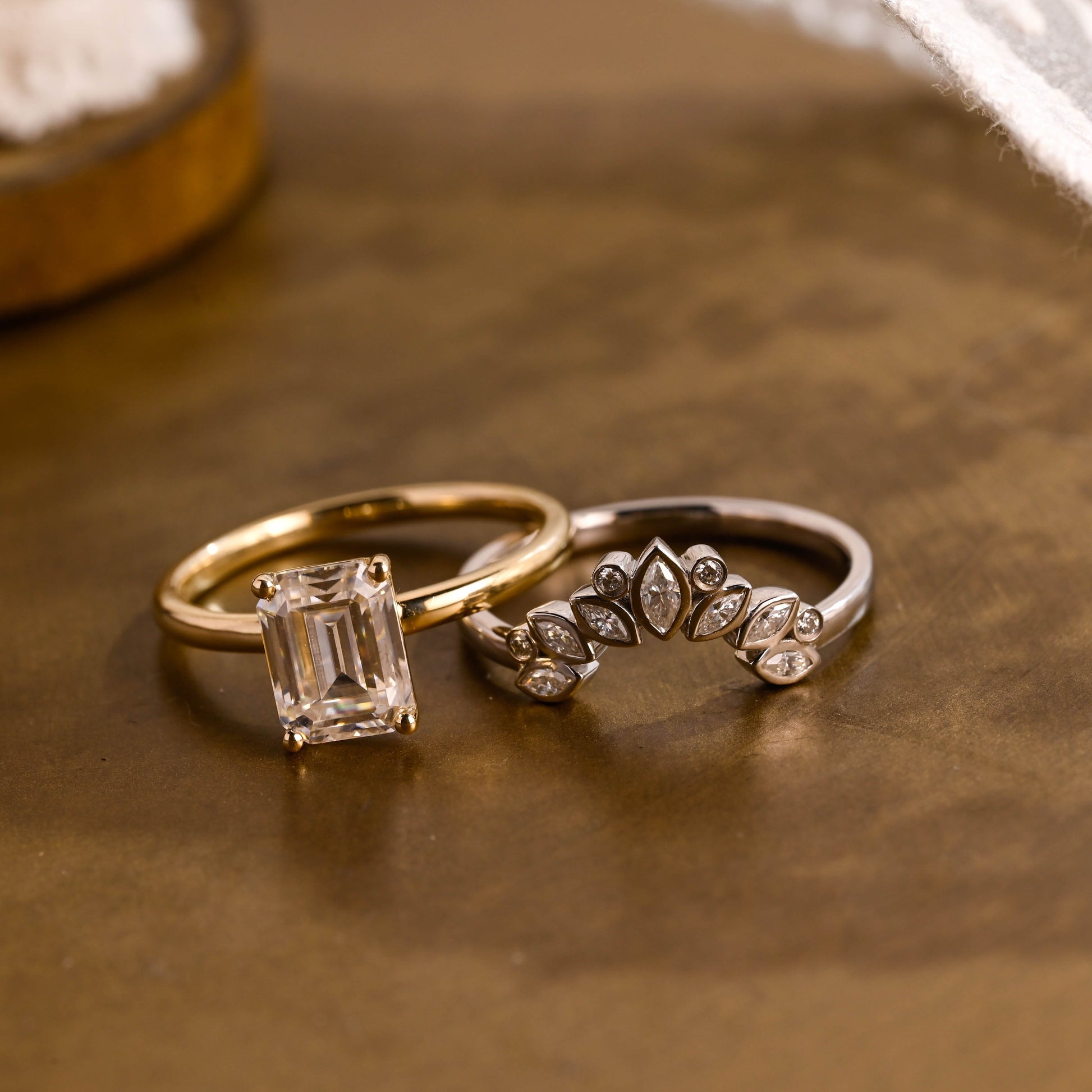 SquareJewelry emerald cut bridal set Solid Gold Solitaire Emerald Cut Moissanite Wedding Ring Set