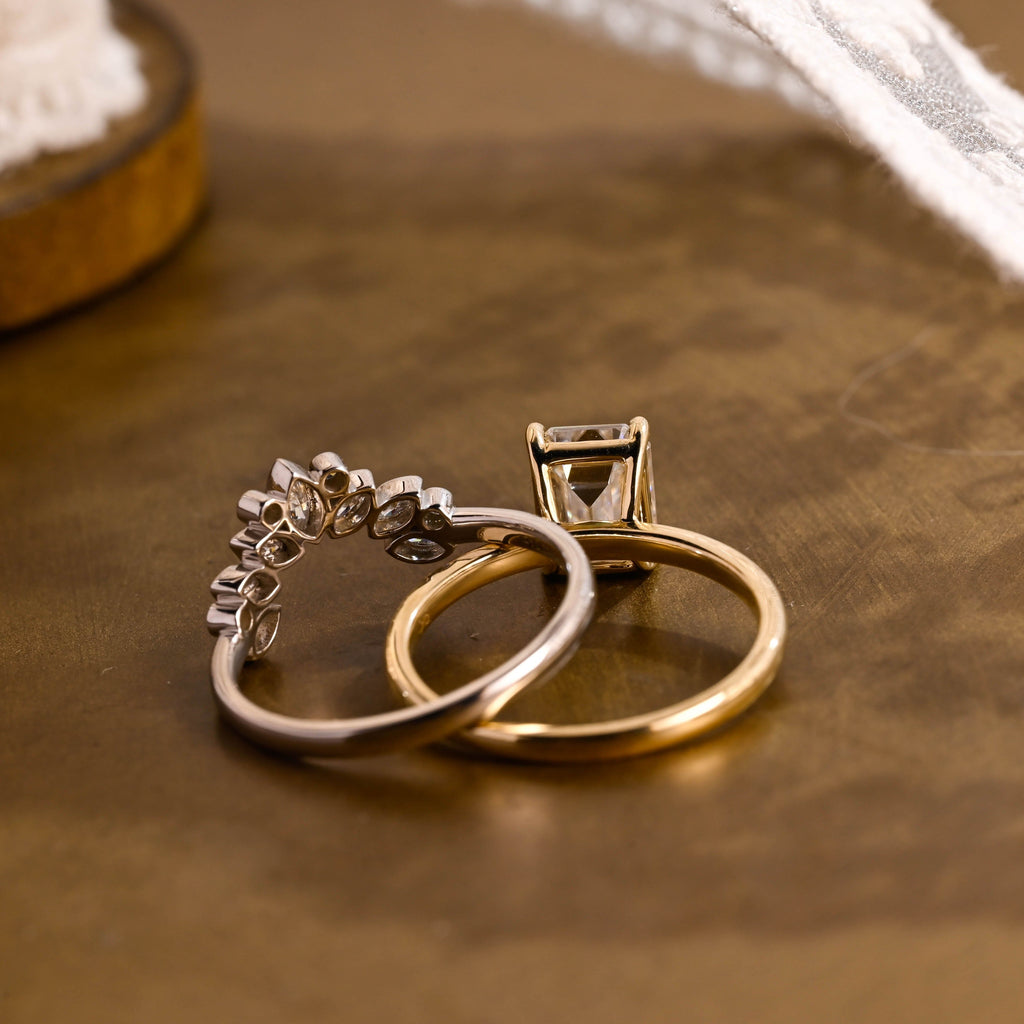 SquareJewelry emerald cut bridal set Solid Gold Solitaire Emerald Cut Moissanite Wedding Ring Set