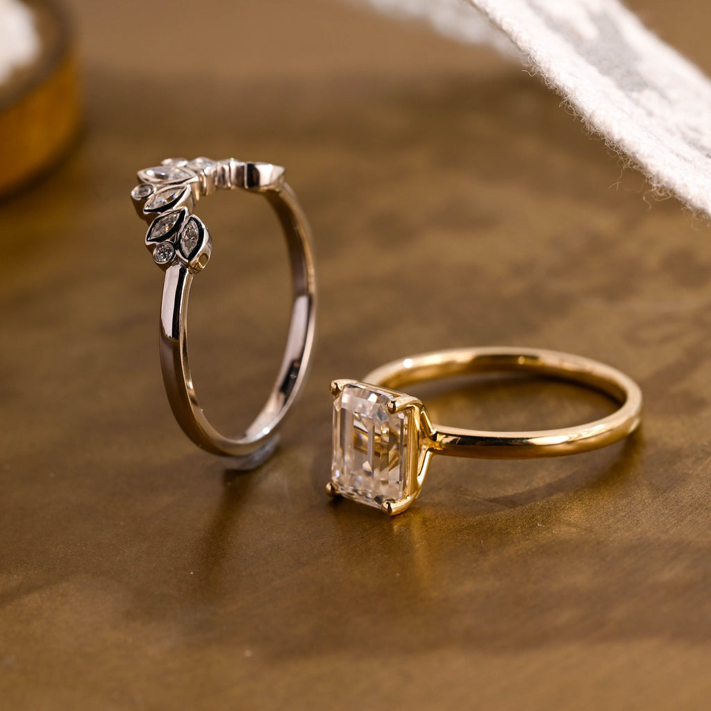 SquareJewelry emerald cut bridal set Solid Gold Solitaire Emerald Cut Moissanite Wedding Ring Set