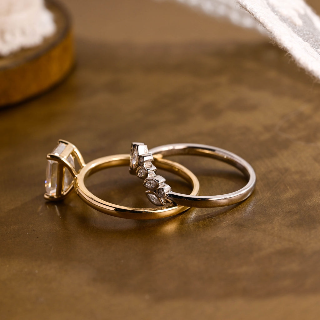 SquareJewelry emerald cut bridal set Solid Gold Solitaire Emerald Cut Moissanite Wedding Ring Set