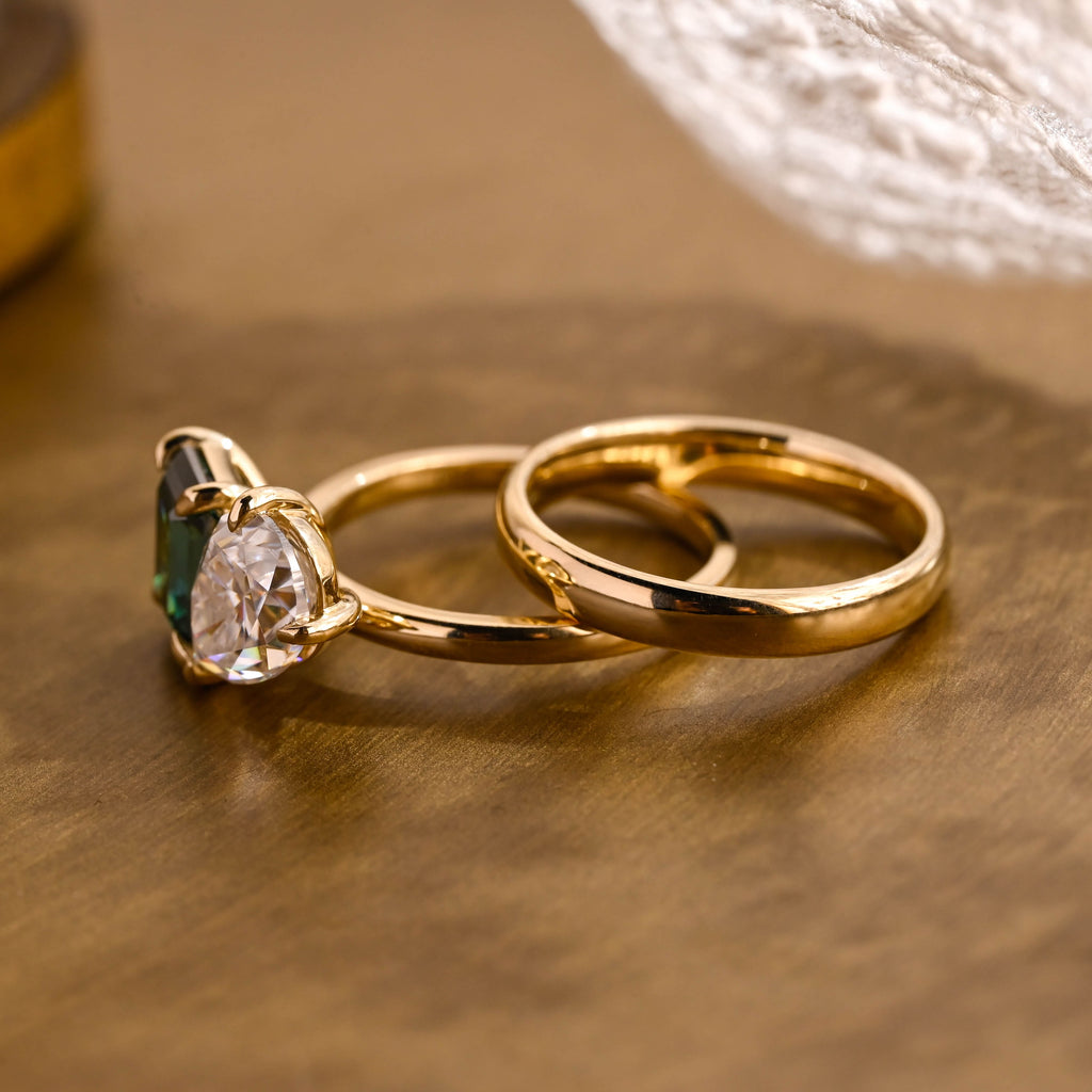 SquareJewelry emerald cut bridal set Toi et Moi Lab Grown Emerald & Pear Moissanite Wedding Ring Set