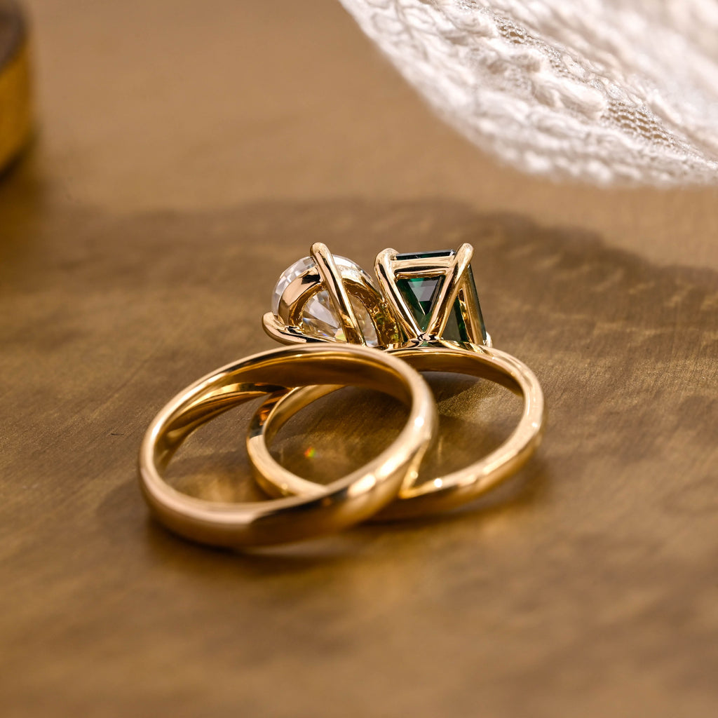 SquareJewelry emerald cut bridal set Toi et Moi Lab Grown Emerald & Pear Moissanite Wedding Ring Set