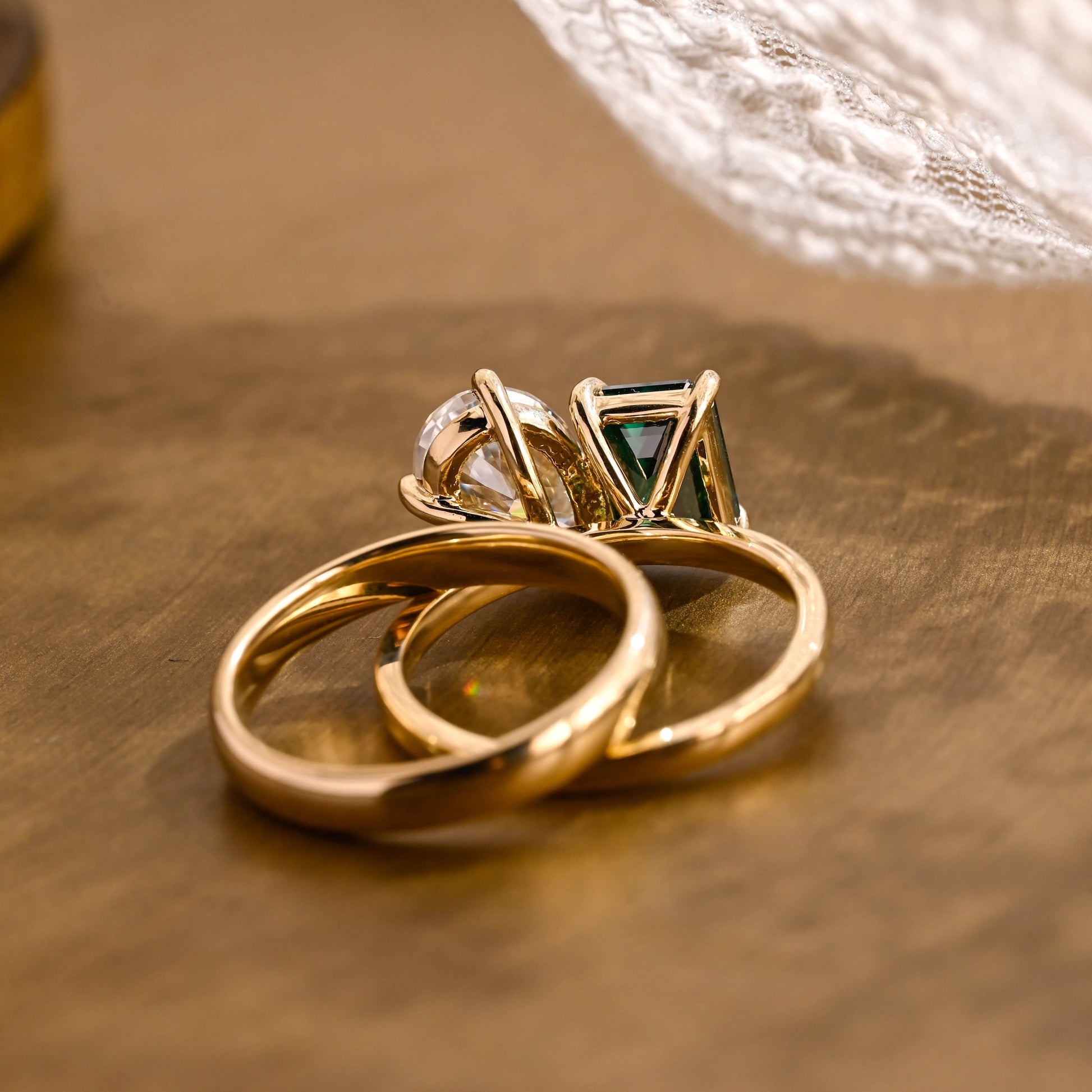 SquareJewelry emerald cut bridal set Toi et Moi Lab Grown Emerald & Pear Moissanite Wedding Ring Set
