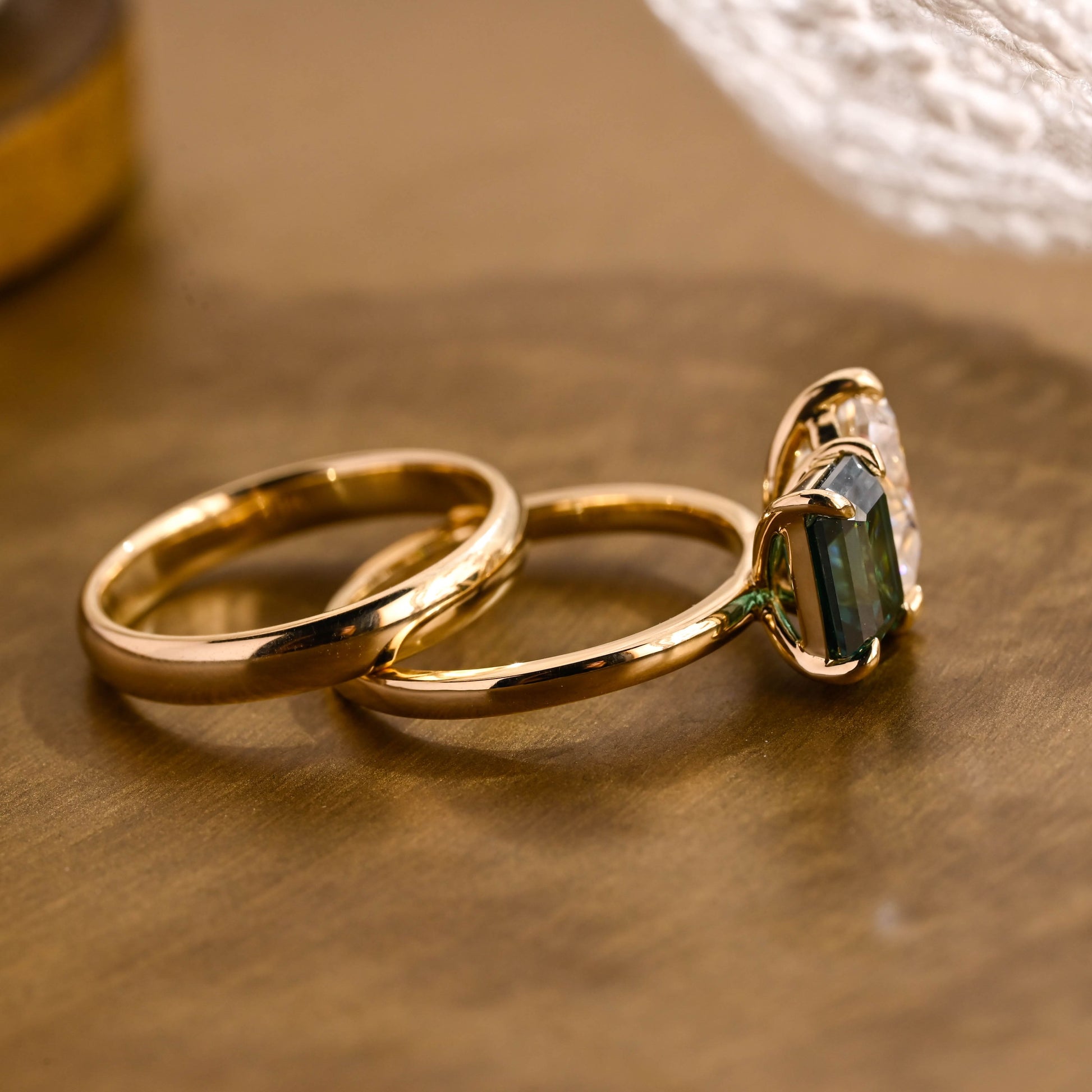 SquareJewelry emerald cut bridal set Toi et Moi Lab Grown Emerald & Pear Moissanite Wedding Ring Set