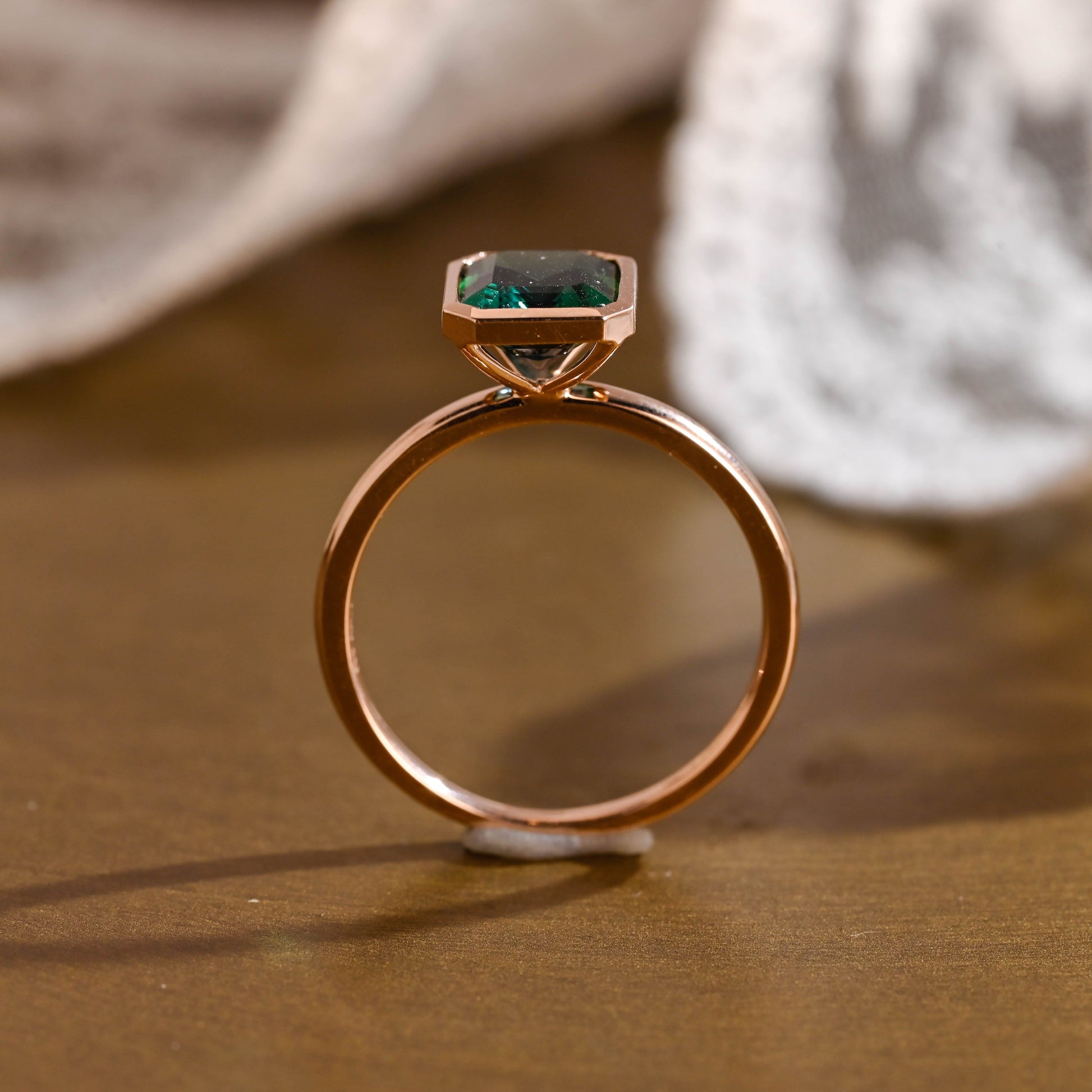 SquareJewelry emerald cut lab grown emerald engagement ring Solid Gold Bezel Lab Grown Emerald Engagement Ring