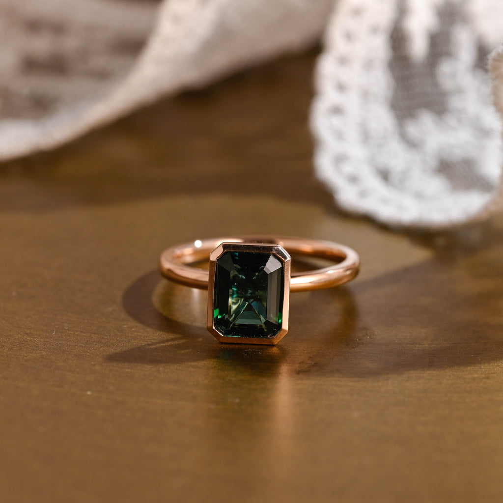 SquareJewelry emerald cut lab grown emerald engagement ring Solid Gold Bezel Lab Grown Emerald Engagement Ring