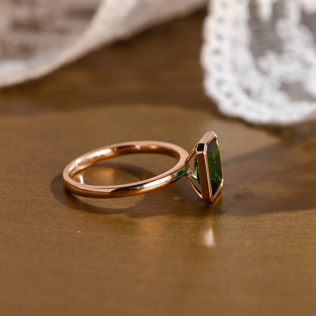 SquareJewelry emerald cut lab grown emerald engagement ring Solid Gold Bezel Lab Grown Emerald Engagement Ring