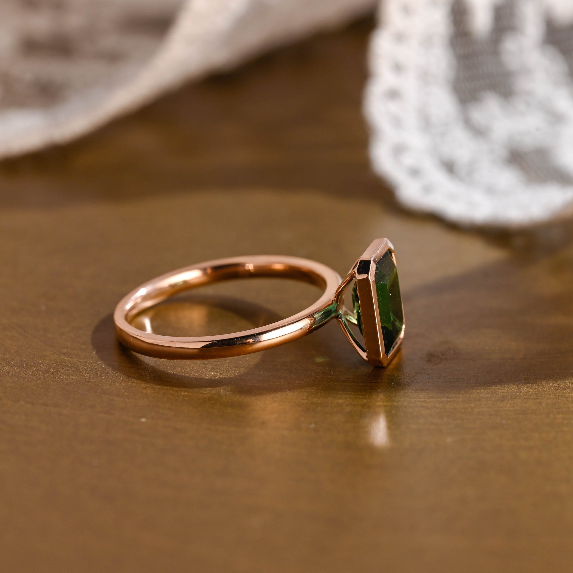 SquareJewelry emerald cut lab grown emerald engagement ring Solid Gold Bezel Lab Grown Emerald Engagement Ring