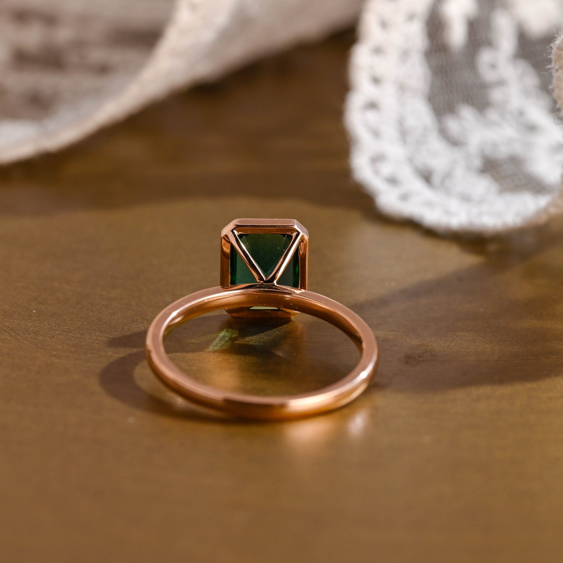 SquareJewelry emerald cut lab grown emerald engagement ring Solid Gold Bezel Lab Grown Emerald Engagement Ring