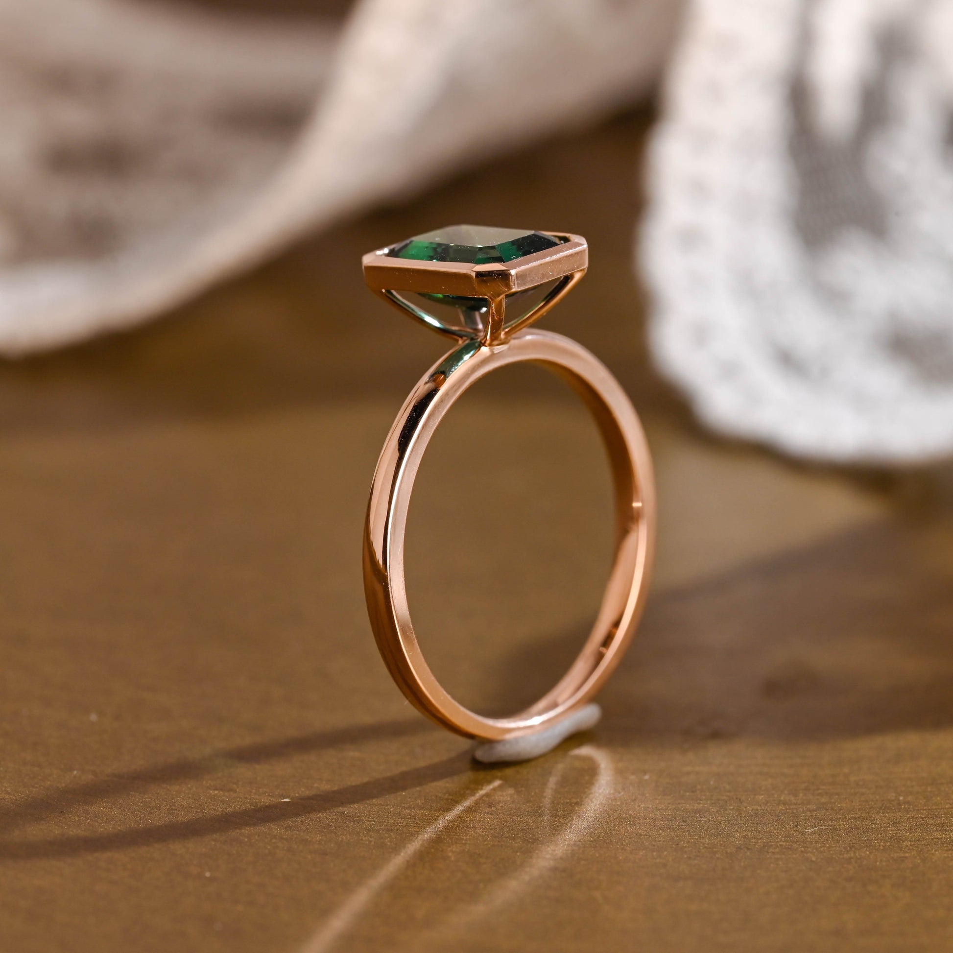 SquareJewelry emerald cut lab grown emerald engagement ring Solid Gold Bezel Lab Grown Emerald Engagement Ring