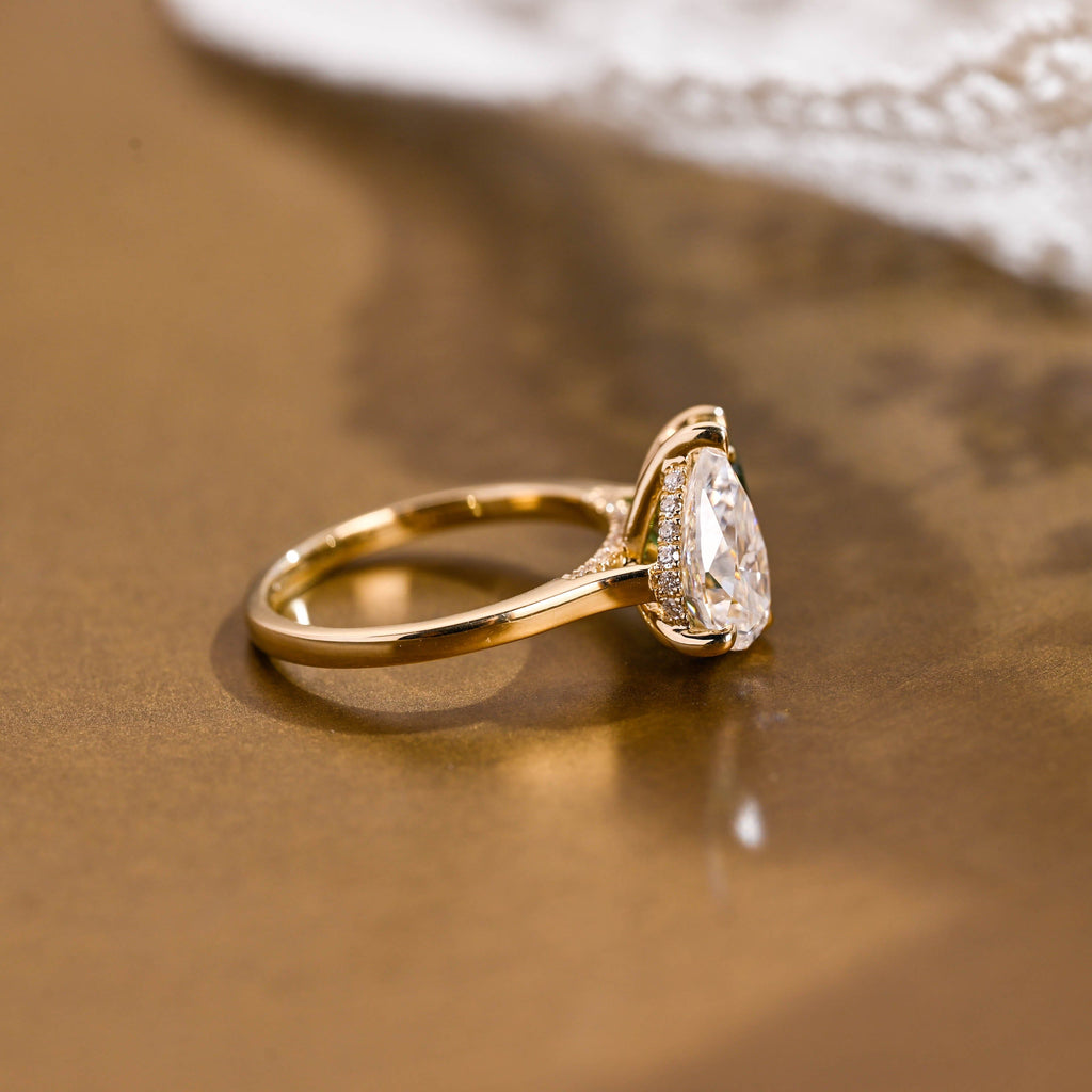SquareJewelry emerald cut lab grown emerald engagement ring Solid Gold Hidden Halo Toi et Moi Lab Grown Emerald & Pear Moissanite Engagement Ring