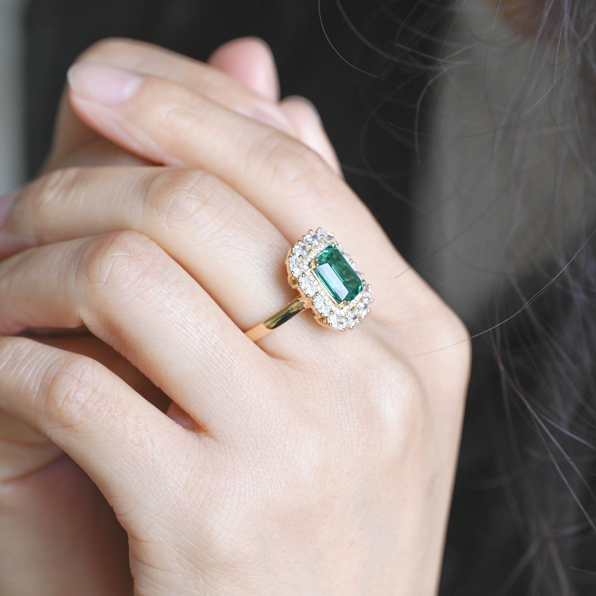SquareJewelry emerald cut lab grown emerald engagement ring Solid Gold Lab Grown Emerald Engagement Ring
