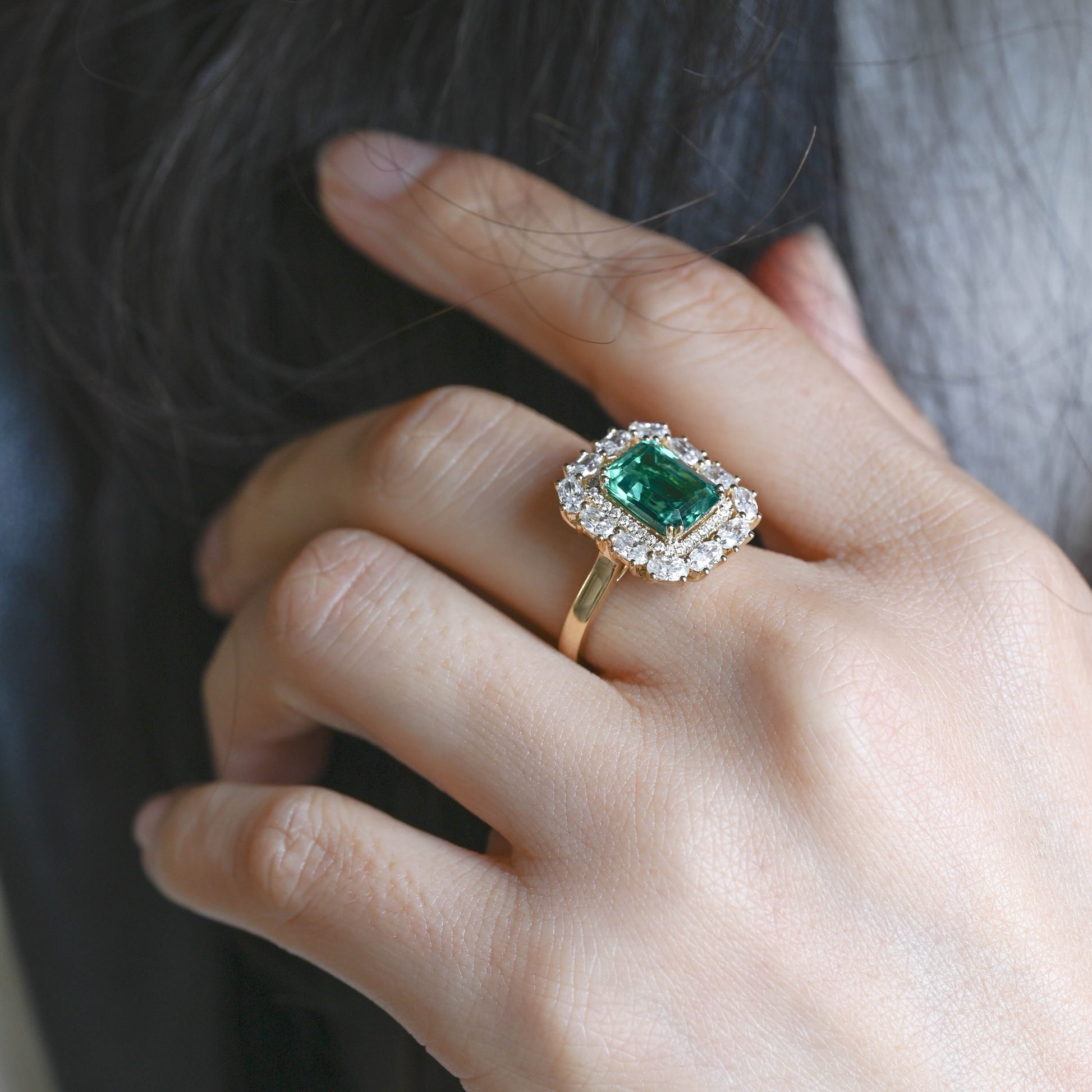 SquareJewelry emerald cut lab grown emerald engagement ring Solid Gold Lab Grown Emerald Engagement Ring