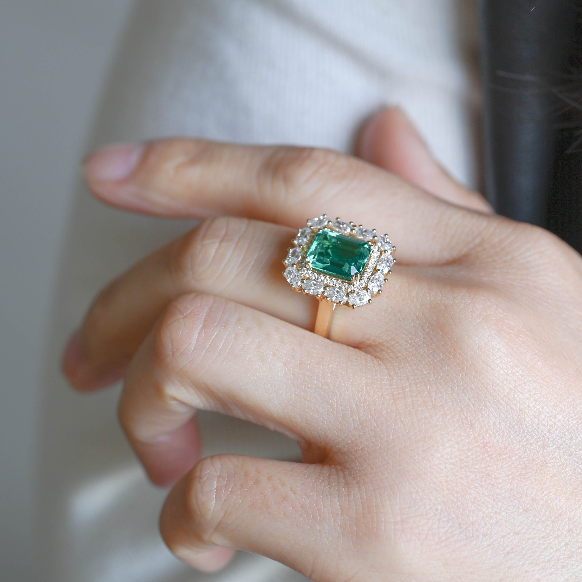 SquareJewelry emerald cut lab grown emerald engagement ring Solid Gold Lab Grown Emerald Engagement Ring