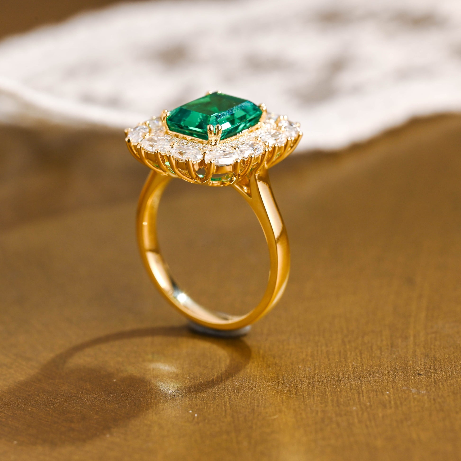SquareJewelry emerald cut lab grown emerald engagement ring Solid Gold Lab Grown Emerald Engagement Ring